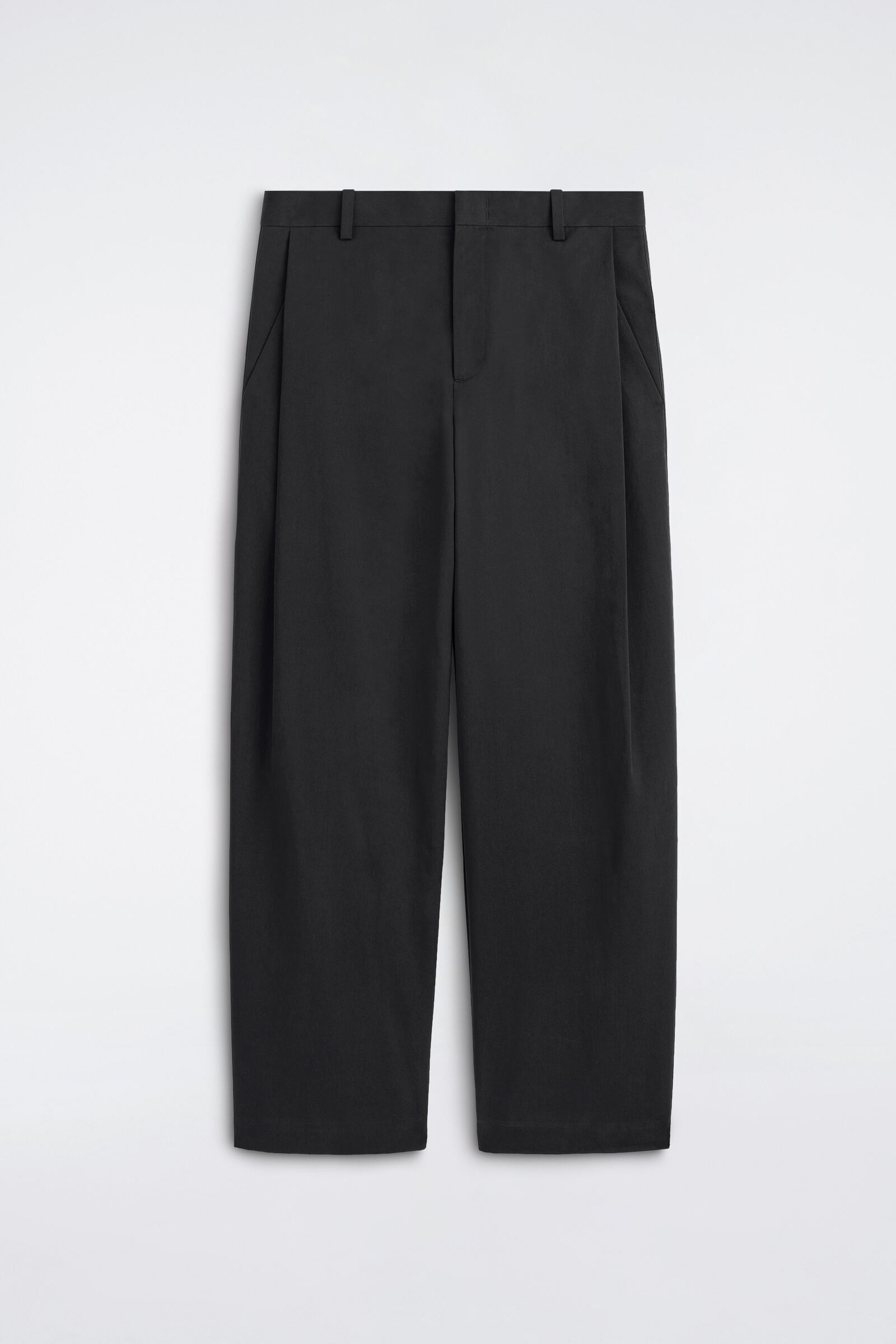 PLEATED COTTON RELAXED-FIT WIDE-LEG TROUSERSBLACK