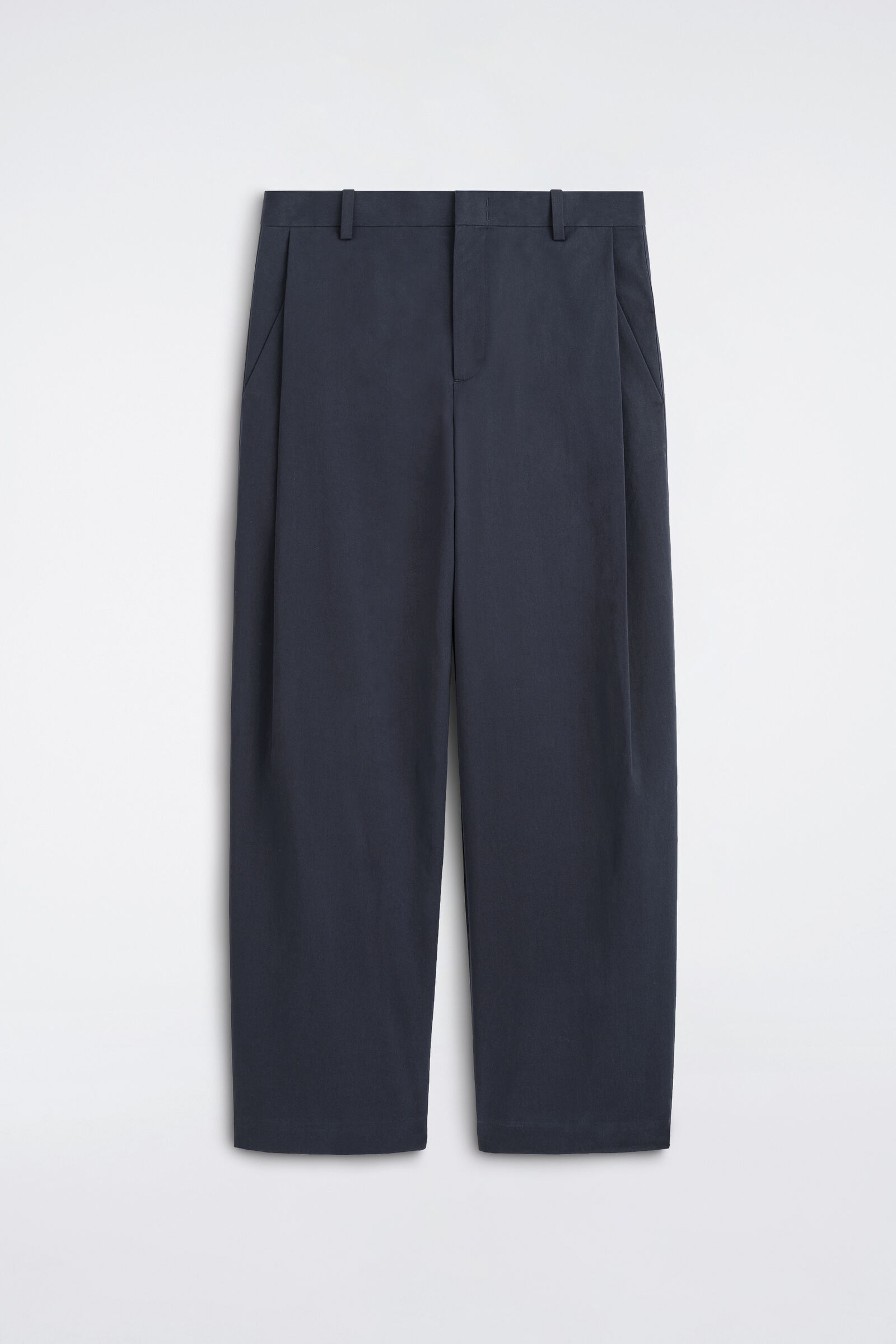 PLEATED COTTON RELAXED-FIT WIDE-LEG TROUSERSDARK BLUE