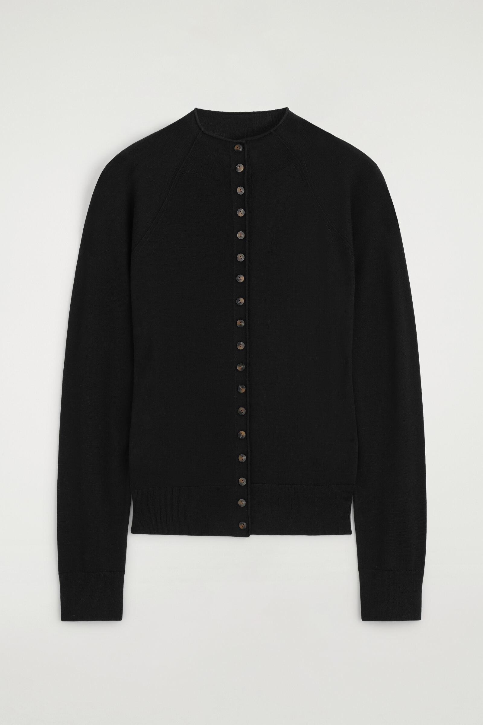 MERINO WOOL FUNNEL-NECK CARDIGANBLACK