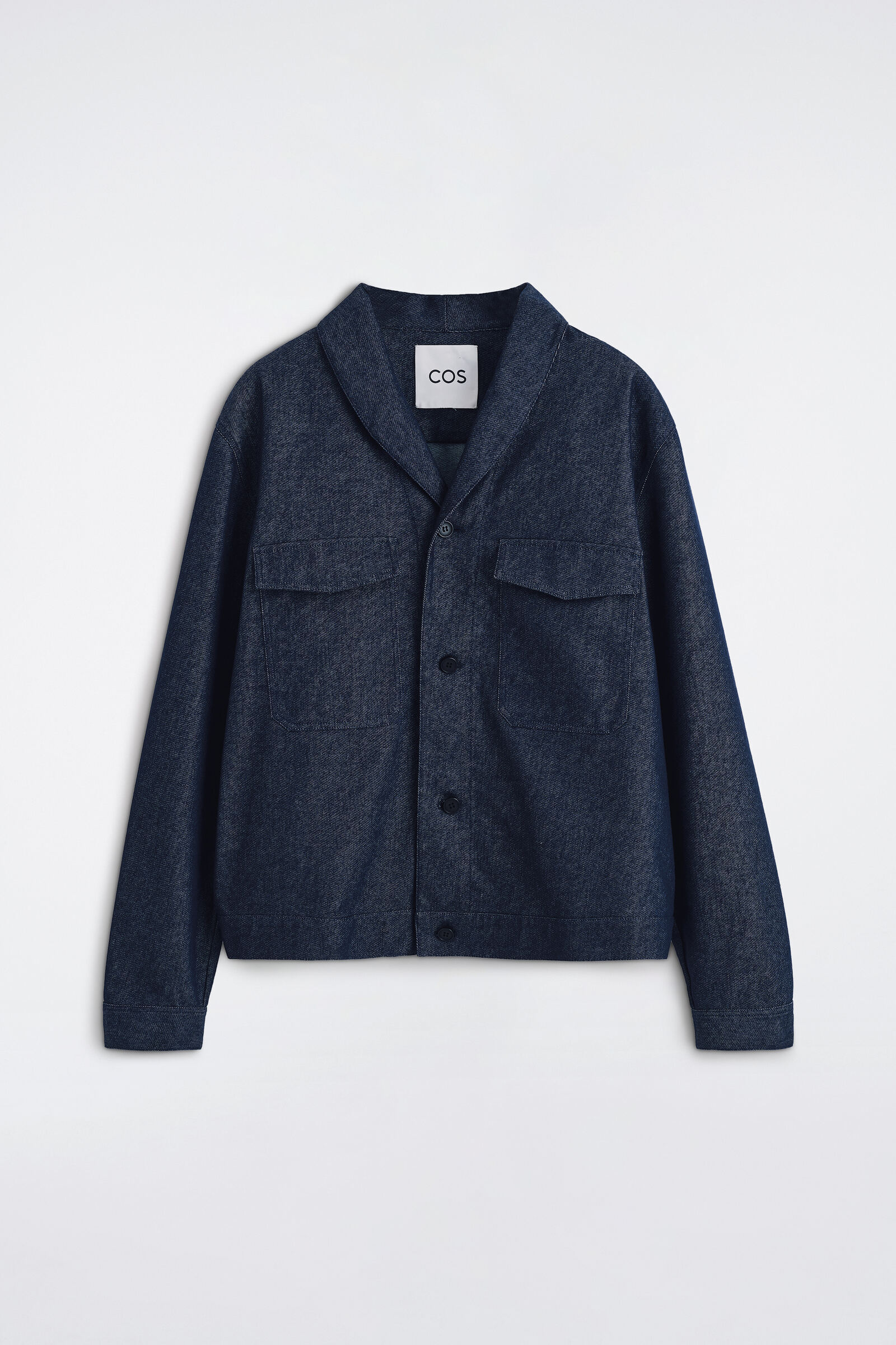 SHAWL-COLLAR DENIM-EFFECT OVERSHIRTINDIGO