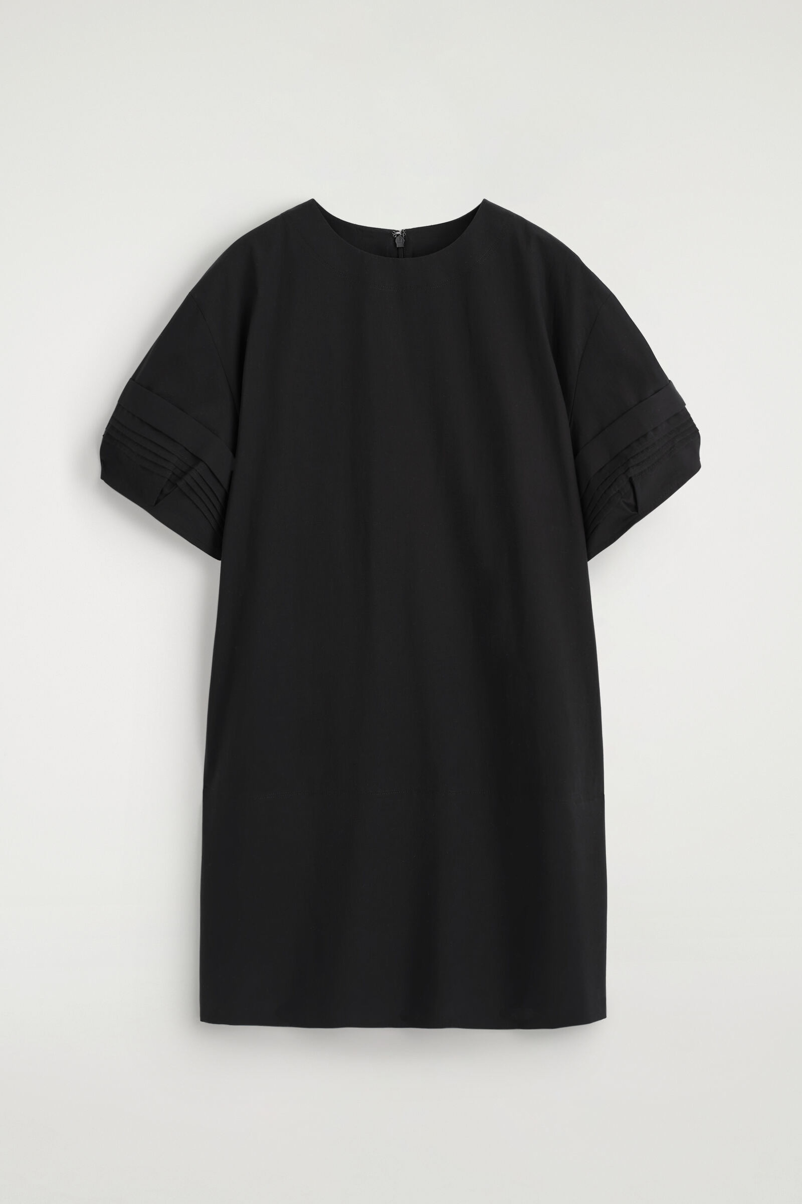 PINTUCKED COTTON MINI DRESSBLACK