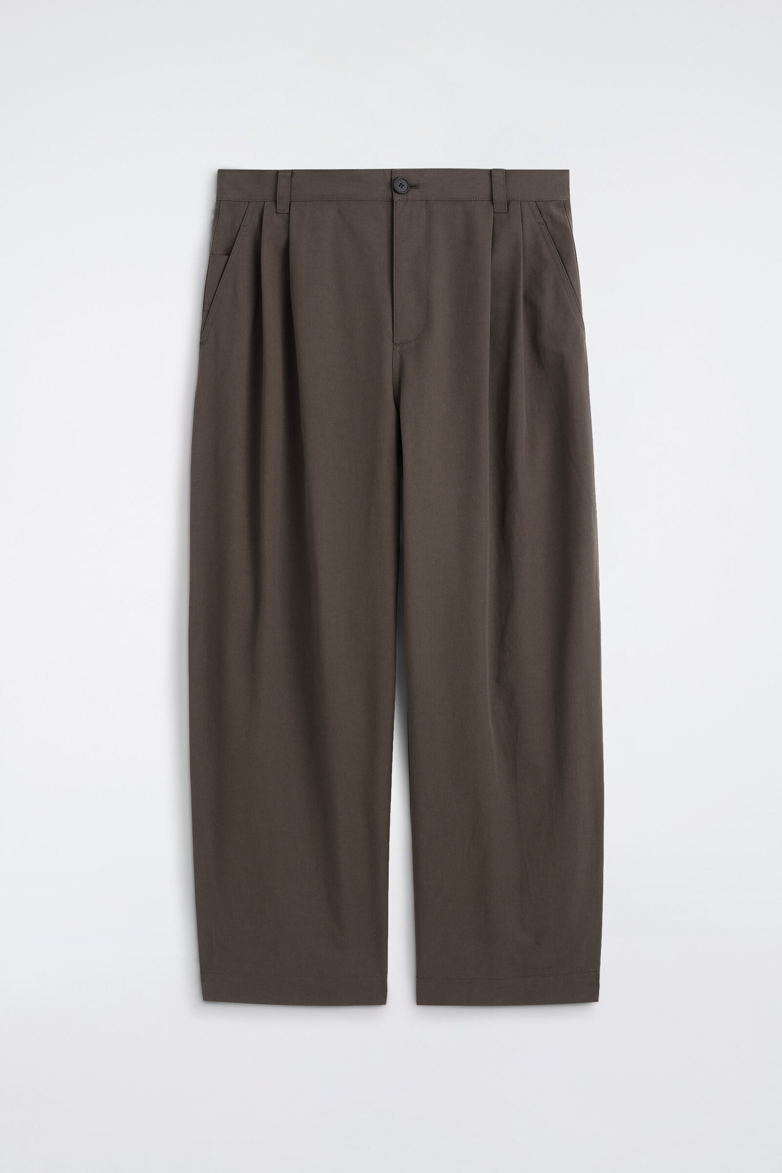 COTTON RELAXED-FIT BARREL-LEG UTILITY TROUSERSBROWN