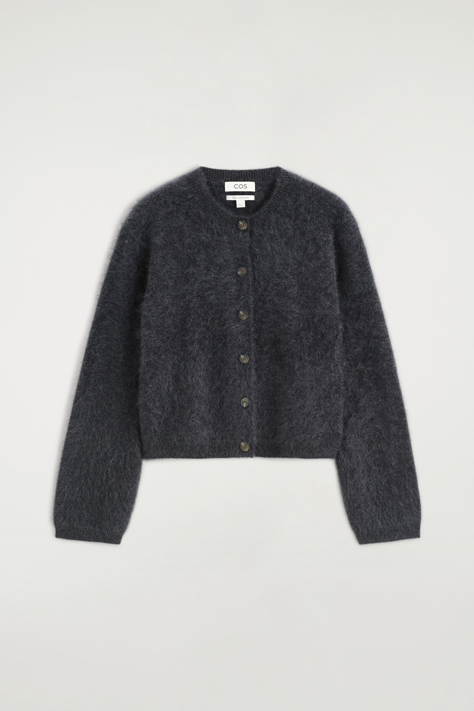 BRUSHED-CASHMERE CREW-NECK CARDIGANDARK GREY