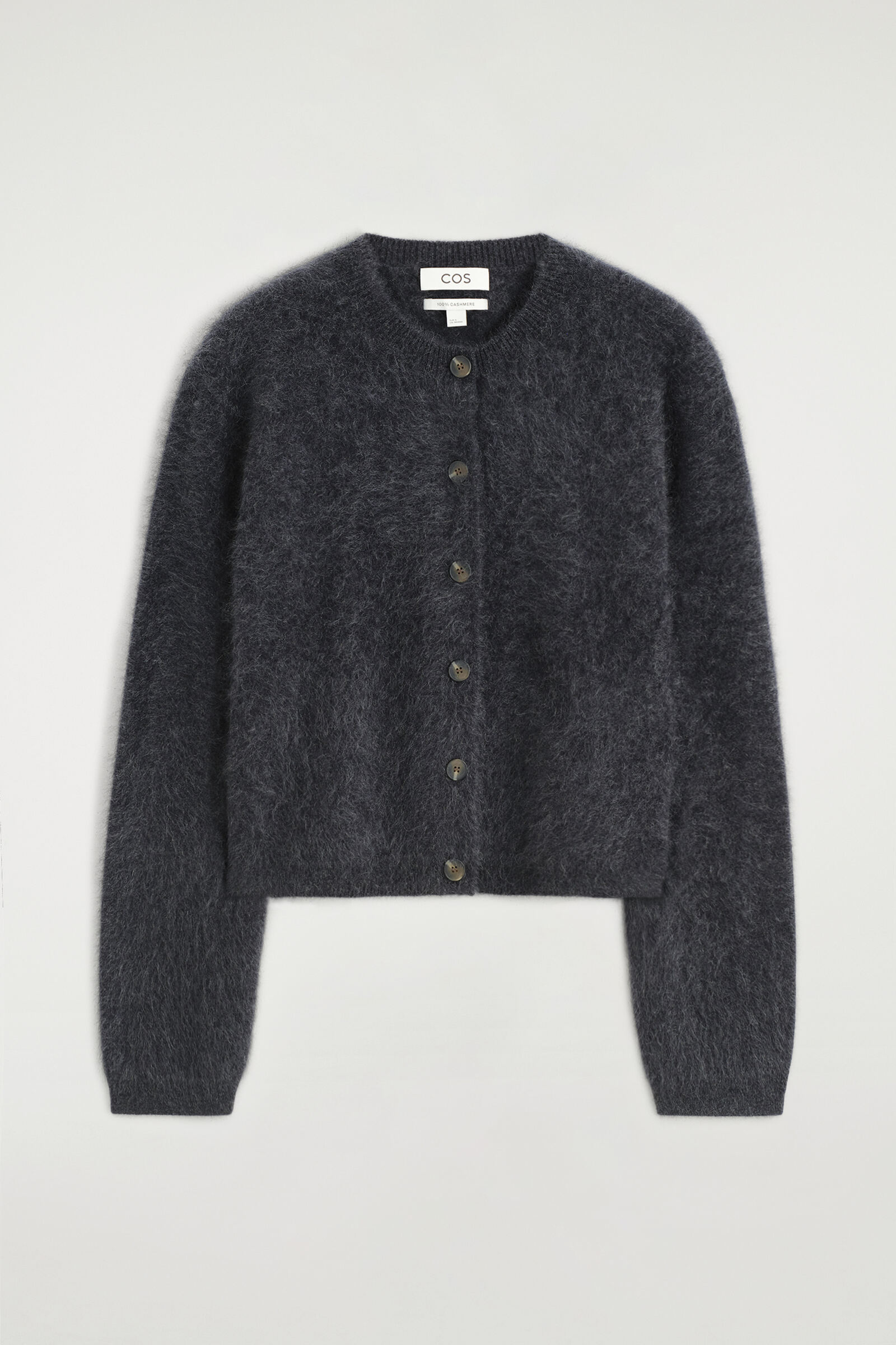BRUSHED PURE CASHMERE CREW-NECK CARDIGANDARK GREY