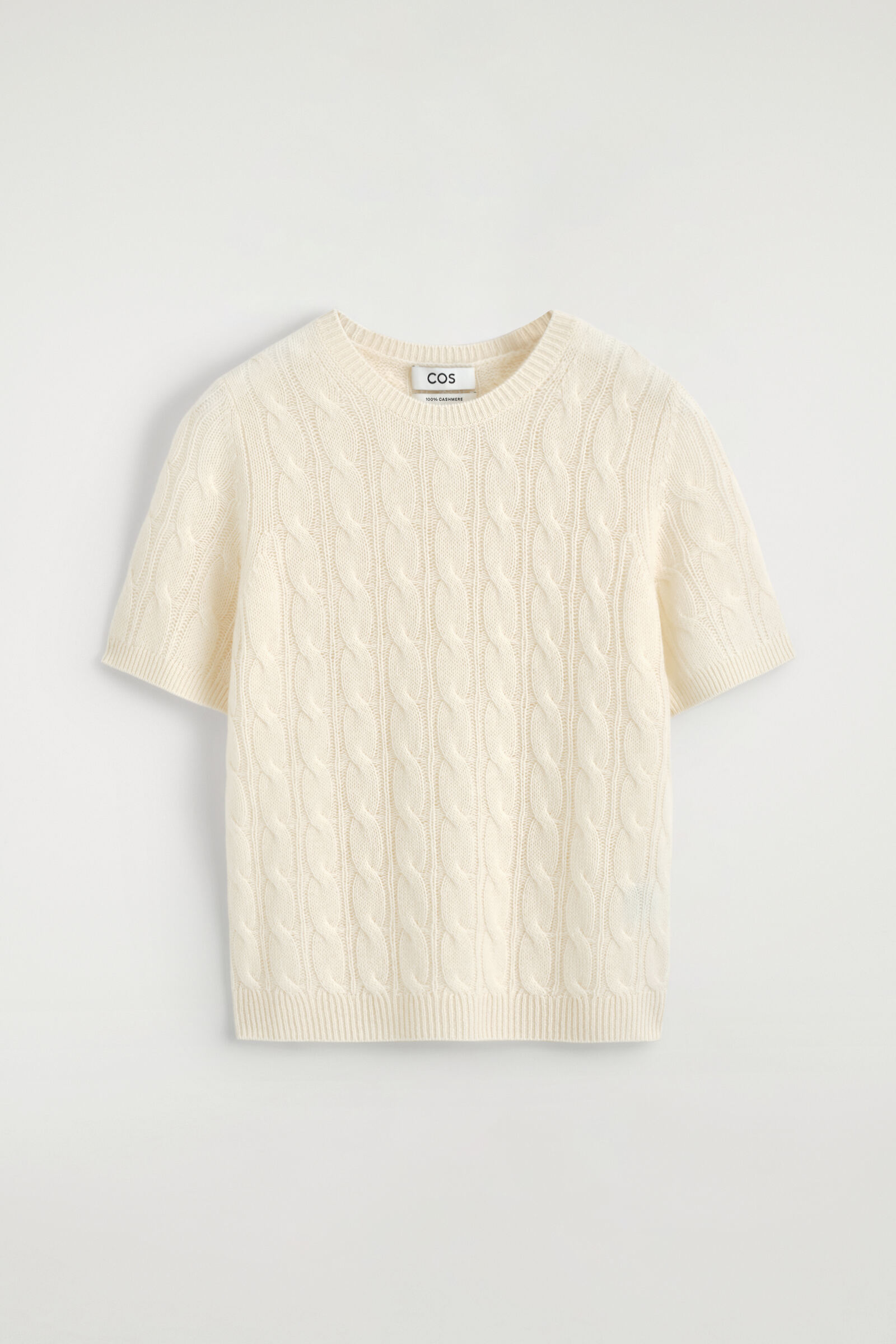 CABLE-KNIT CASHMERE T-SHIRTIVORY
