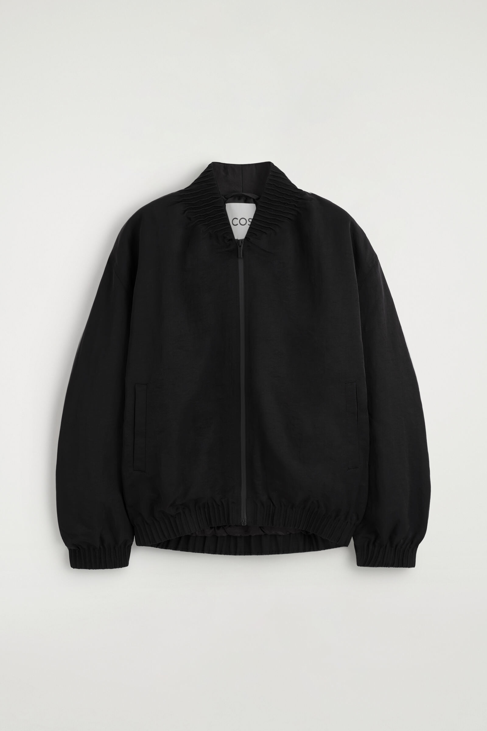GATHERED NYLON BOMBER JACKETBLACK