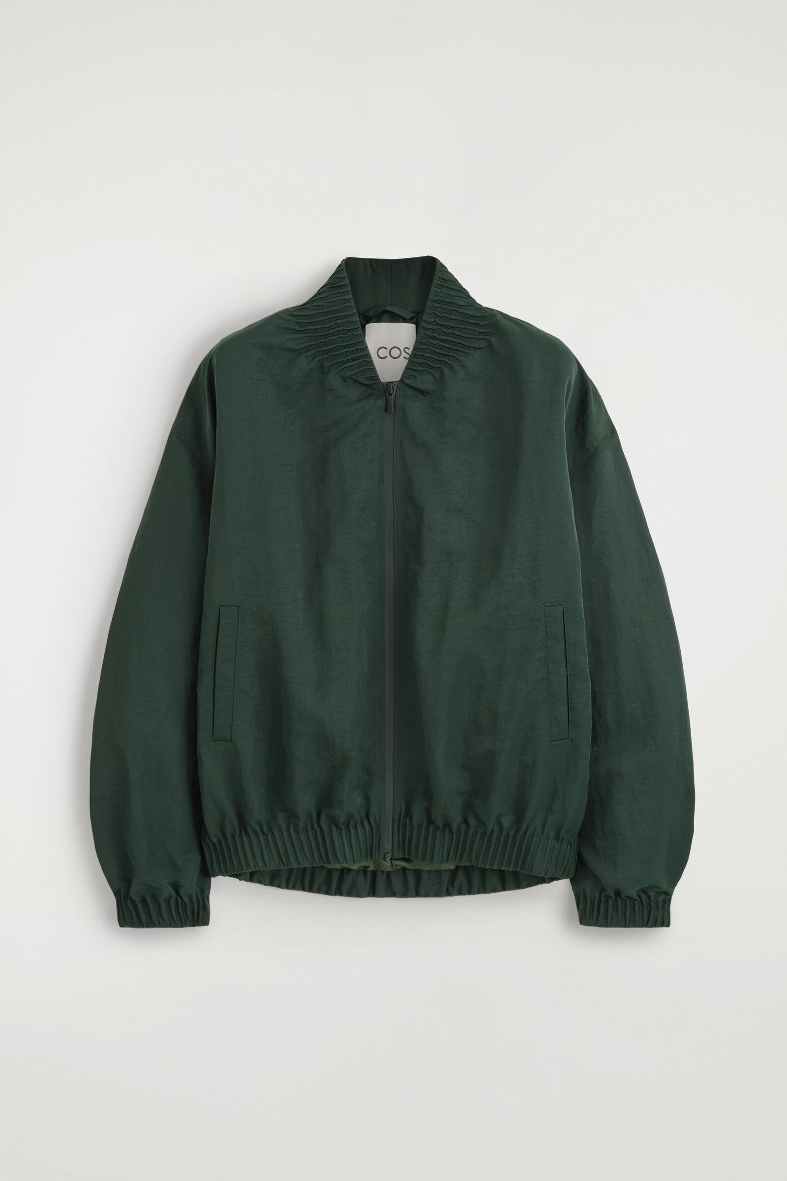 GATHERED NYLON BOMBER JACKETDARK GREEN