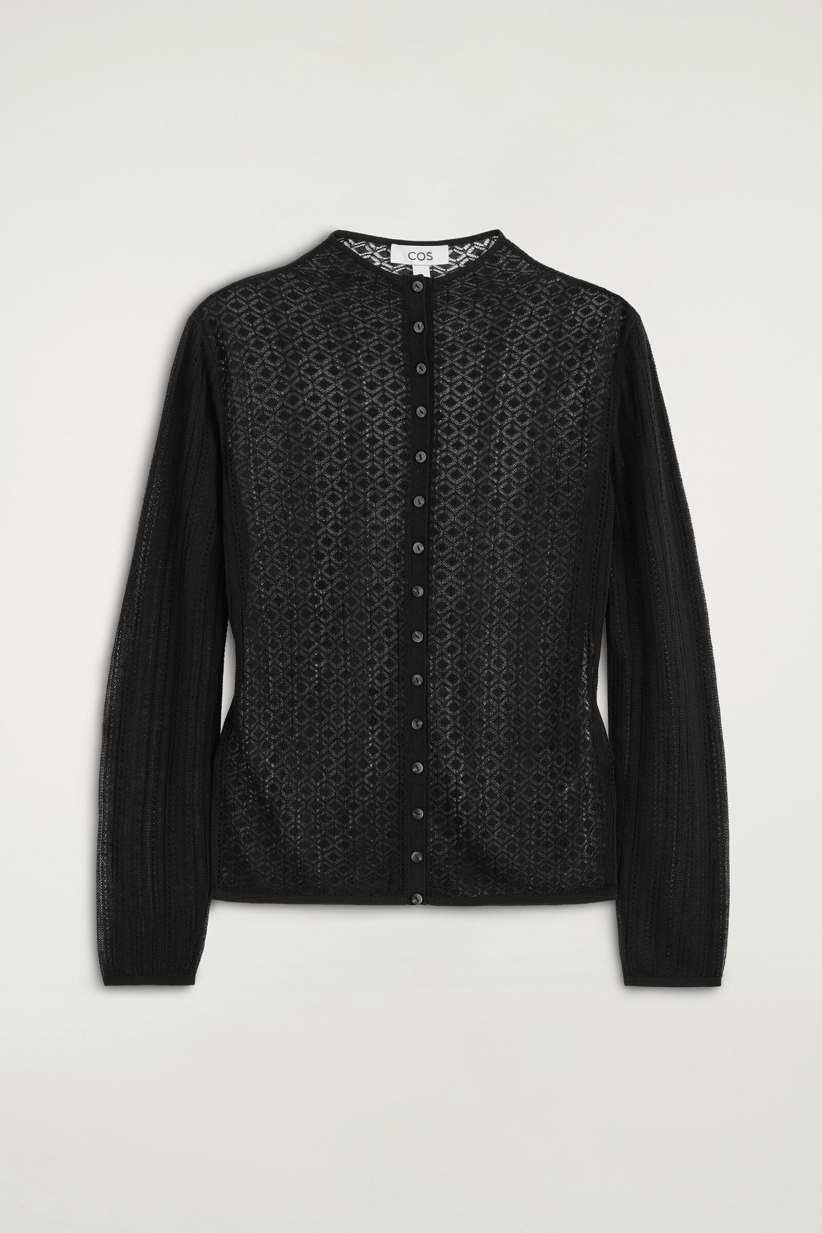 DIAMOND-KNIT LACE CARDIGANBLACK