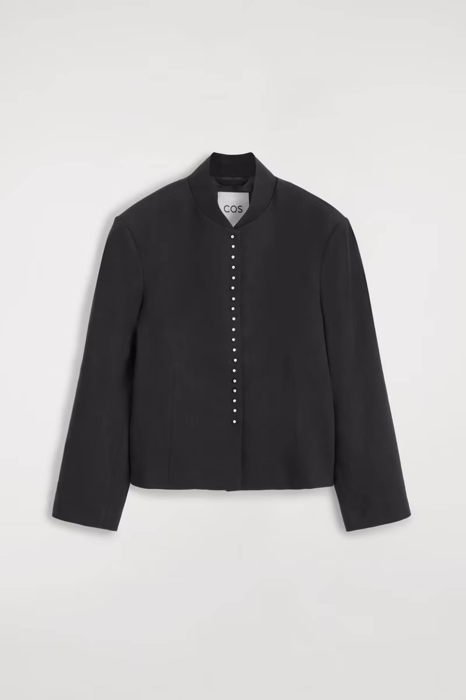 STUD-DETAIL CROPPED LINEN BLAZERBLACK