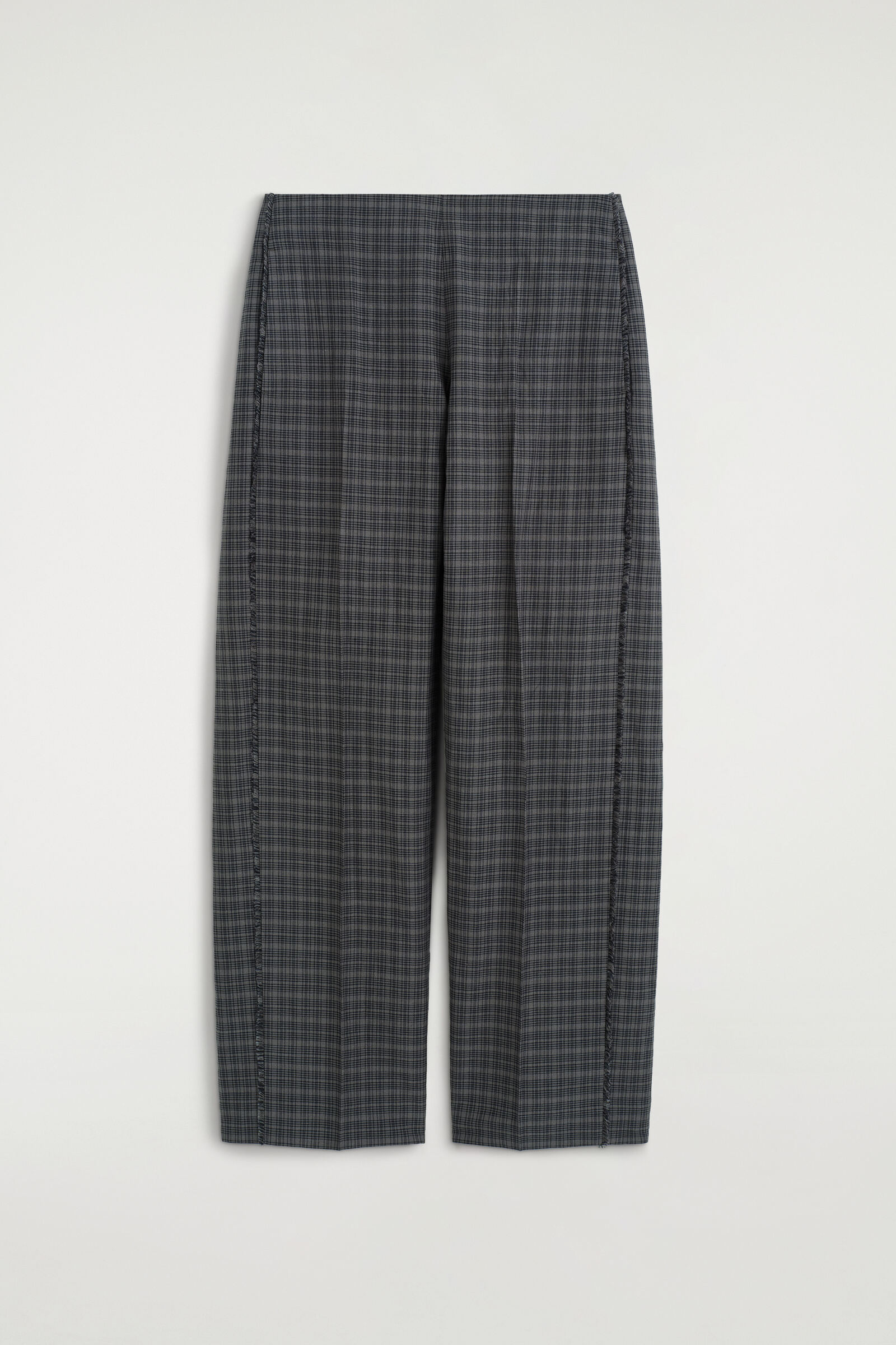 FRINGED CHECKED LINEN-COTTON TROUSERSGREY / BROWN / CHECKED