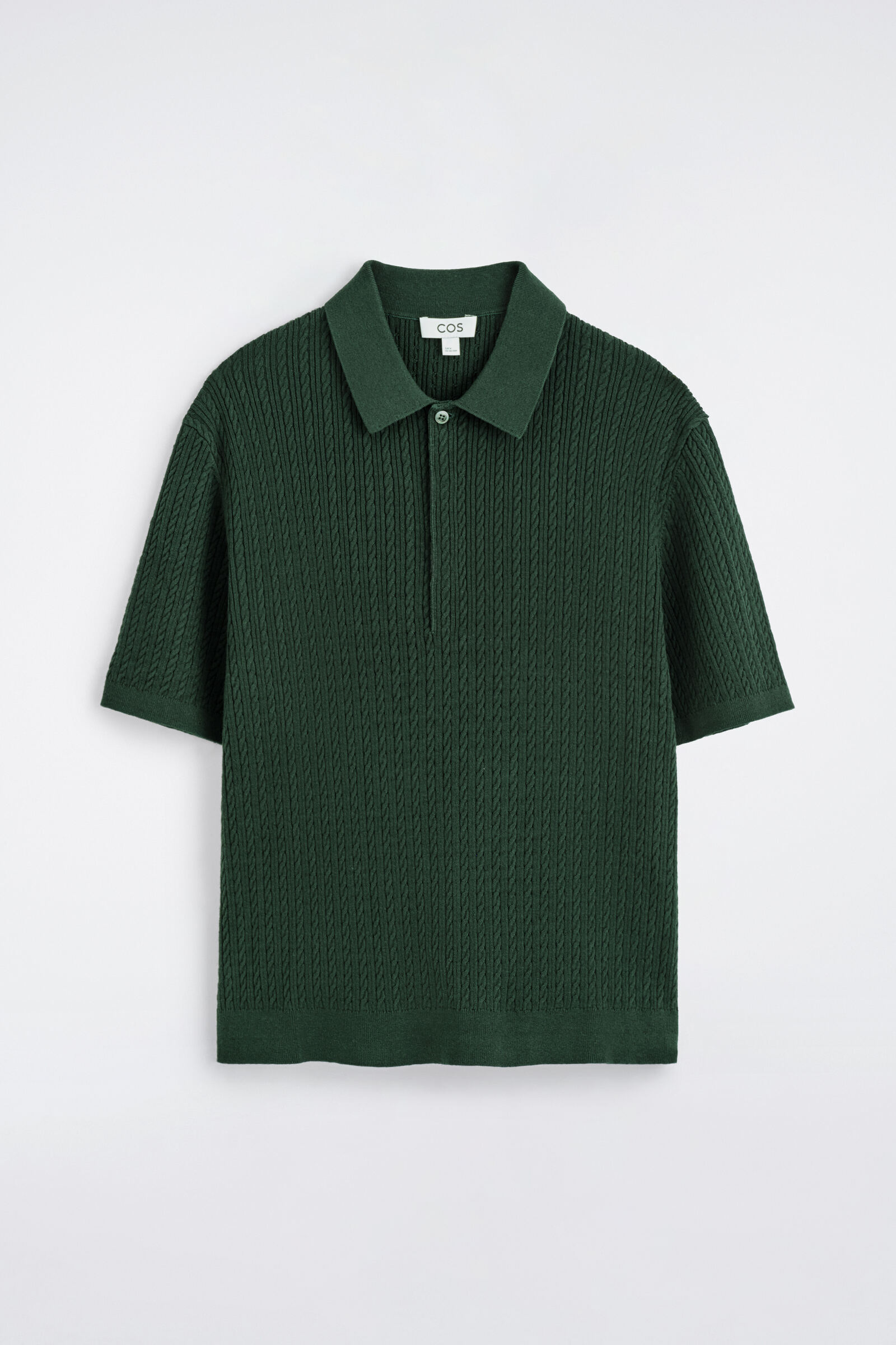 CABLE-KNIT COTTON-LINEN POLO SHIRTDARK GREEN