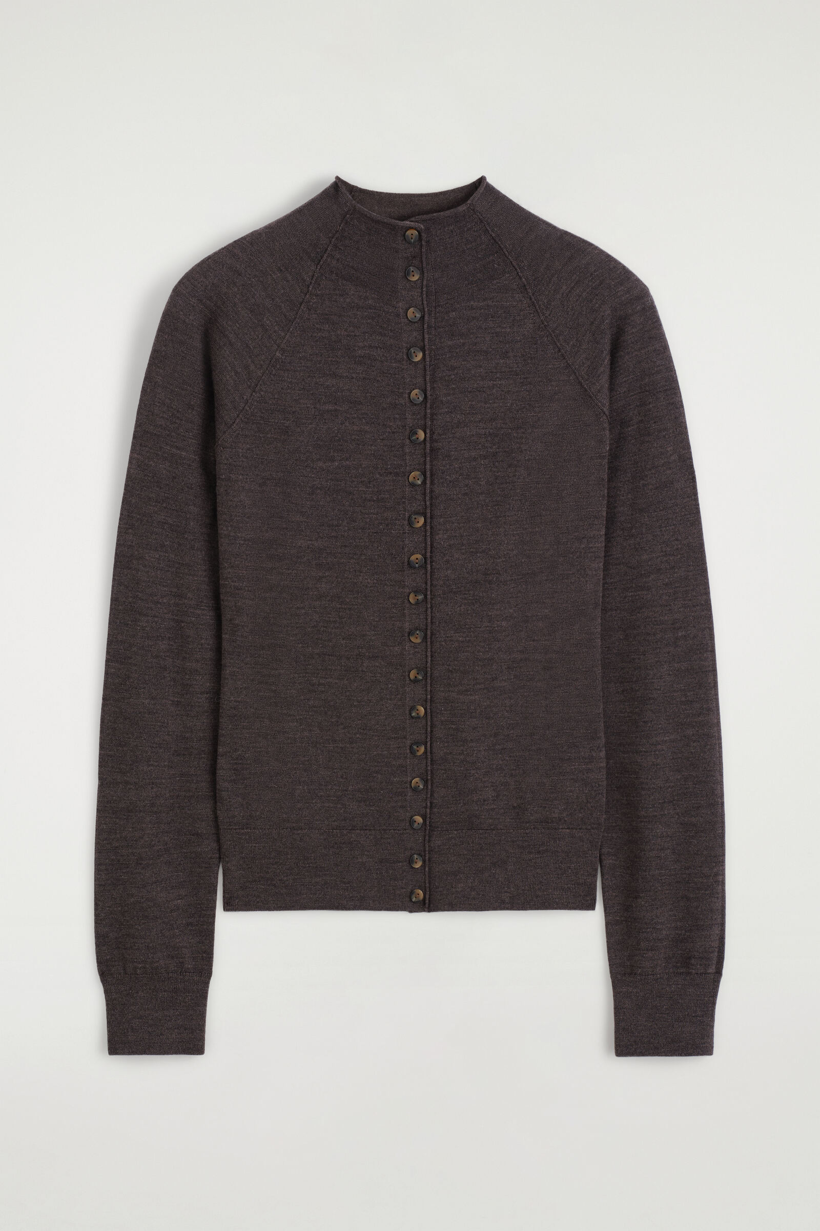 MERINO WOOL FUNNEL-NECK CARDIGANBROWN MÉLANGE