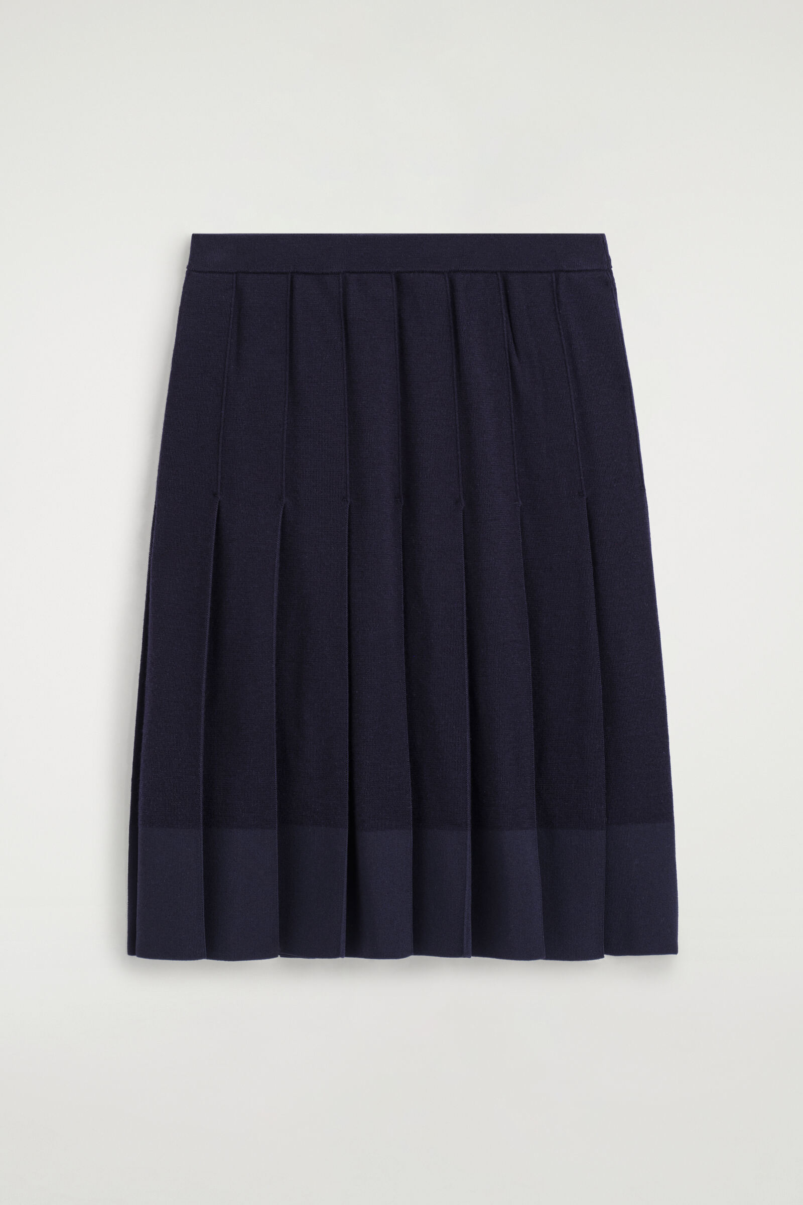 PLEATED MERINO WOOL MIDI SKIRTNAVY