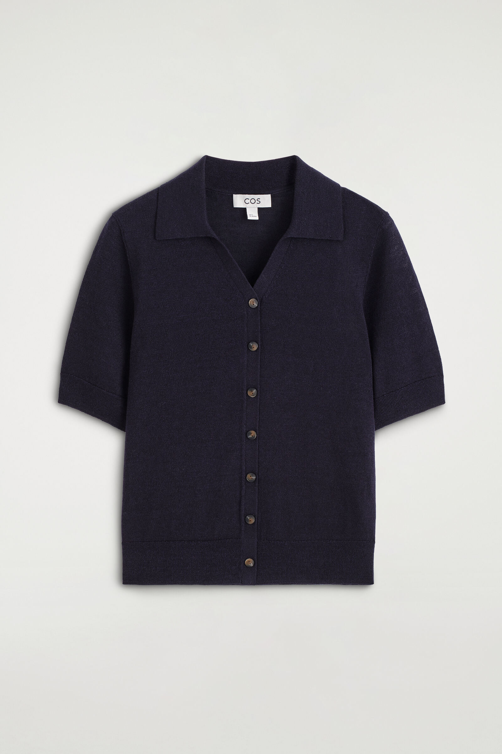 KNITTED LINEN-MERINO SHORT-SLEEVED SHIRTNAVY