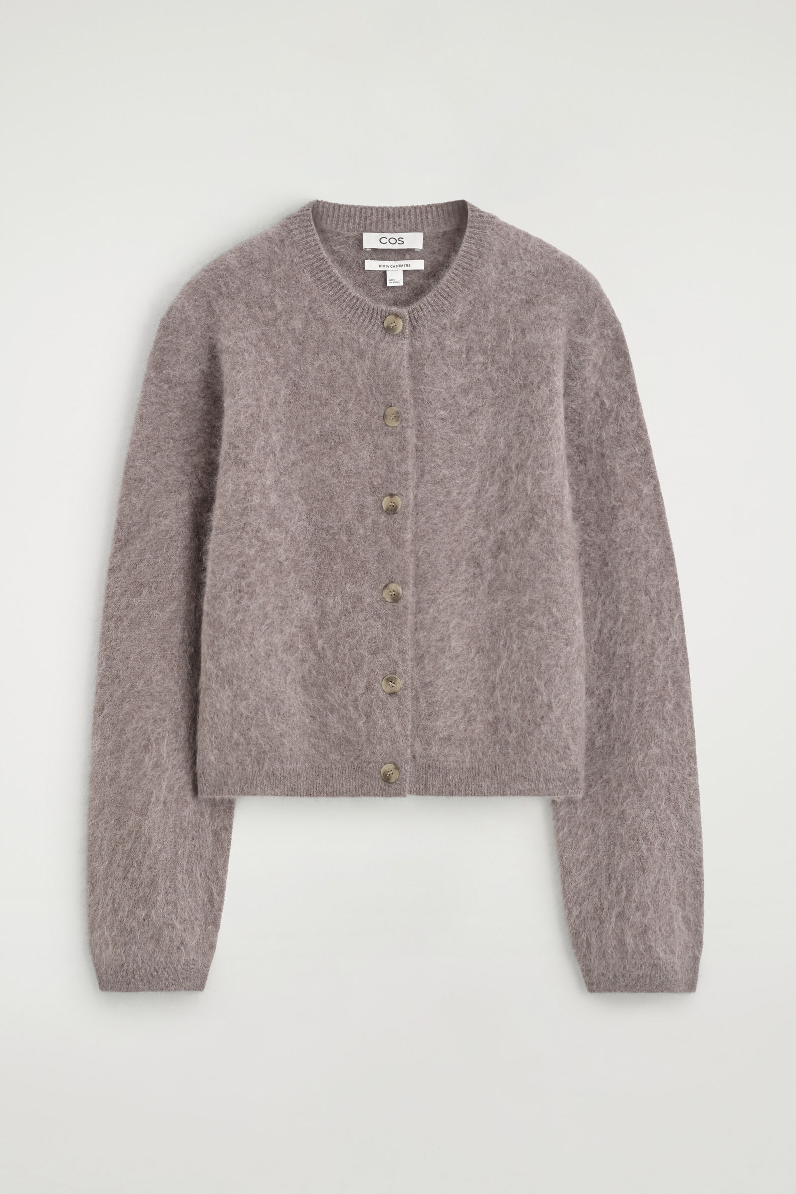 BRUSHED-CASHMERE CREW-NECK CARDIGANDARK BEIGE