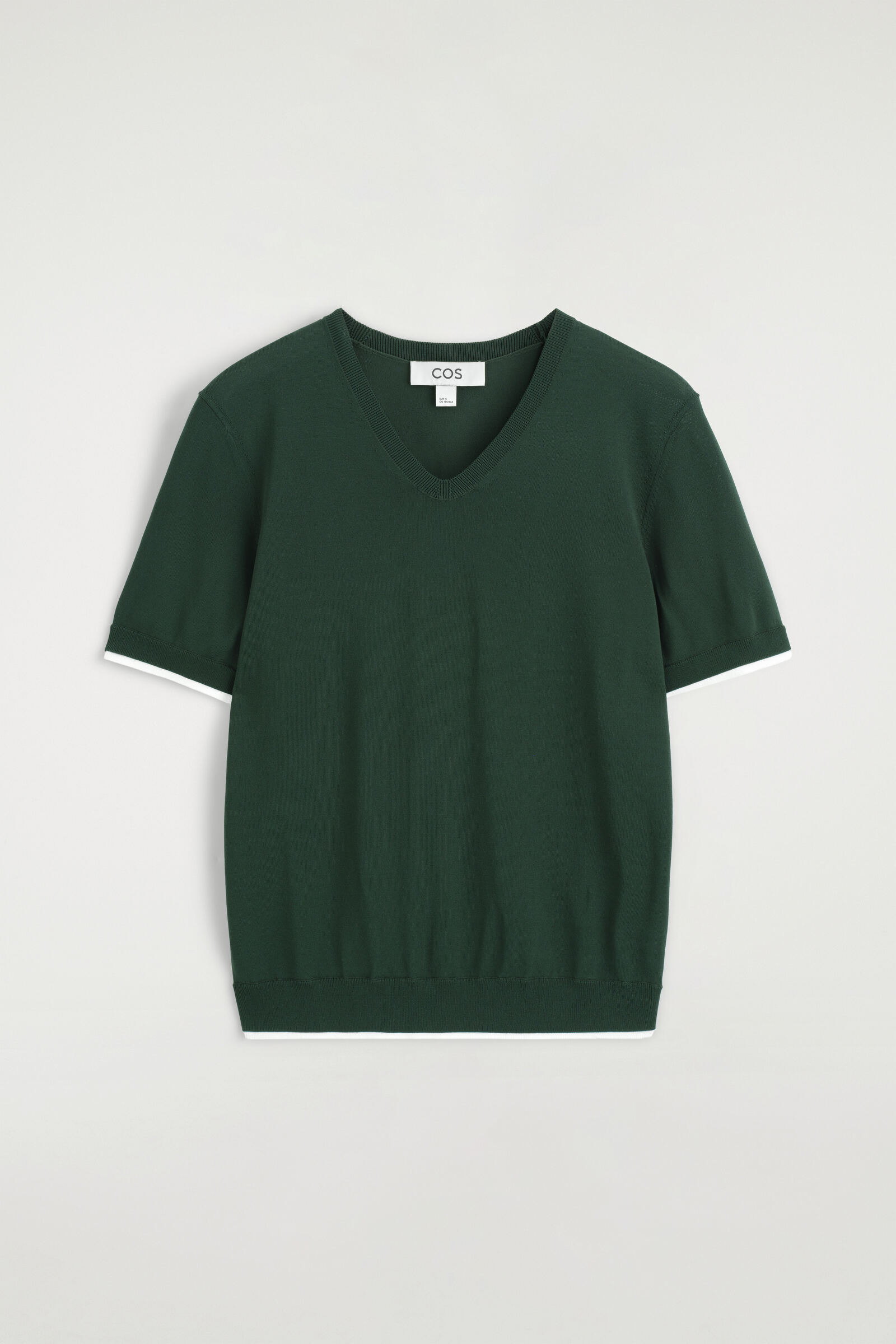 LAYERED-DETAIL KNITTED V-NECK T-SHIRTDARK GREEN / WHITE