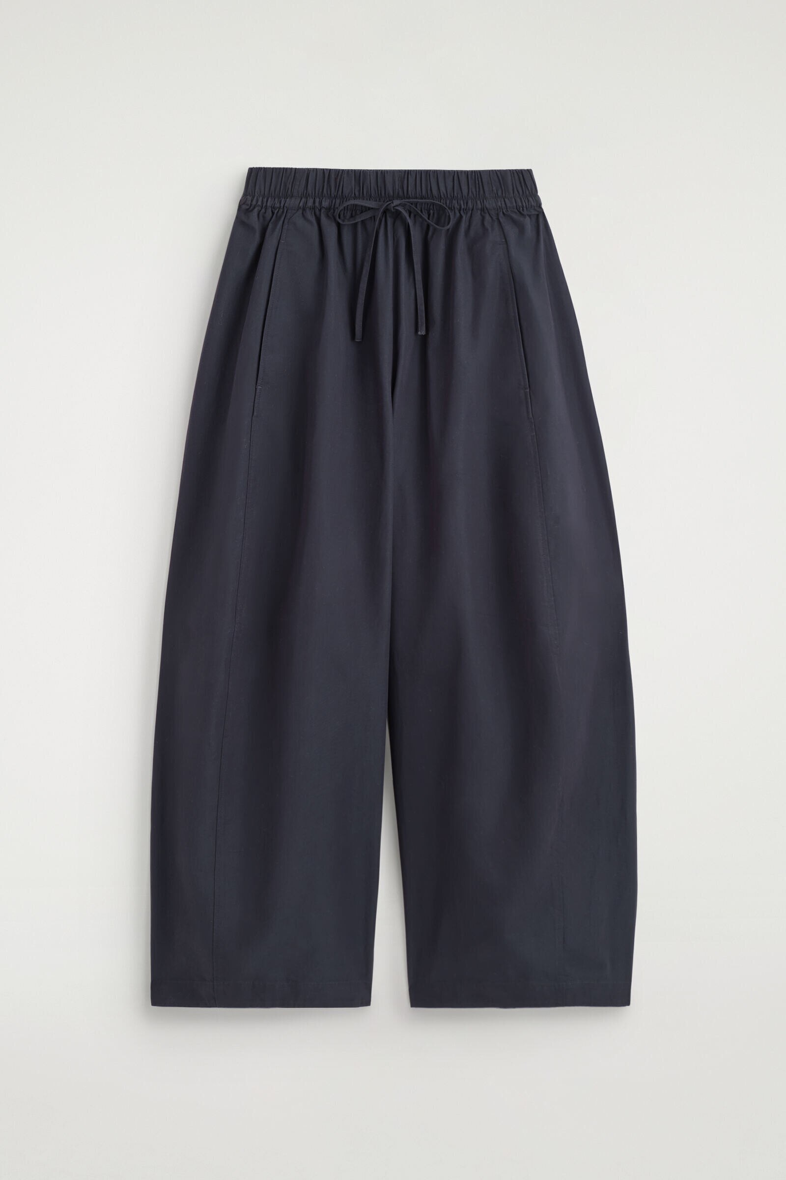 ELASTICATED BARREL-LEG TROUSERSNAVY