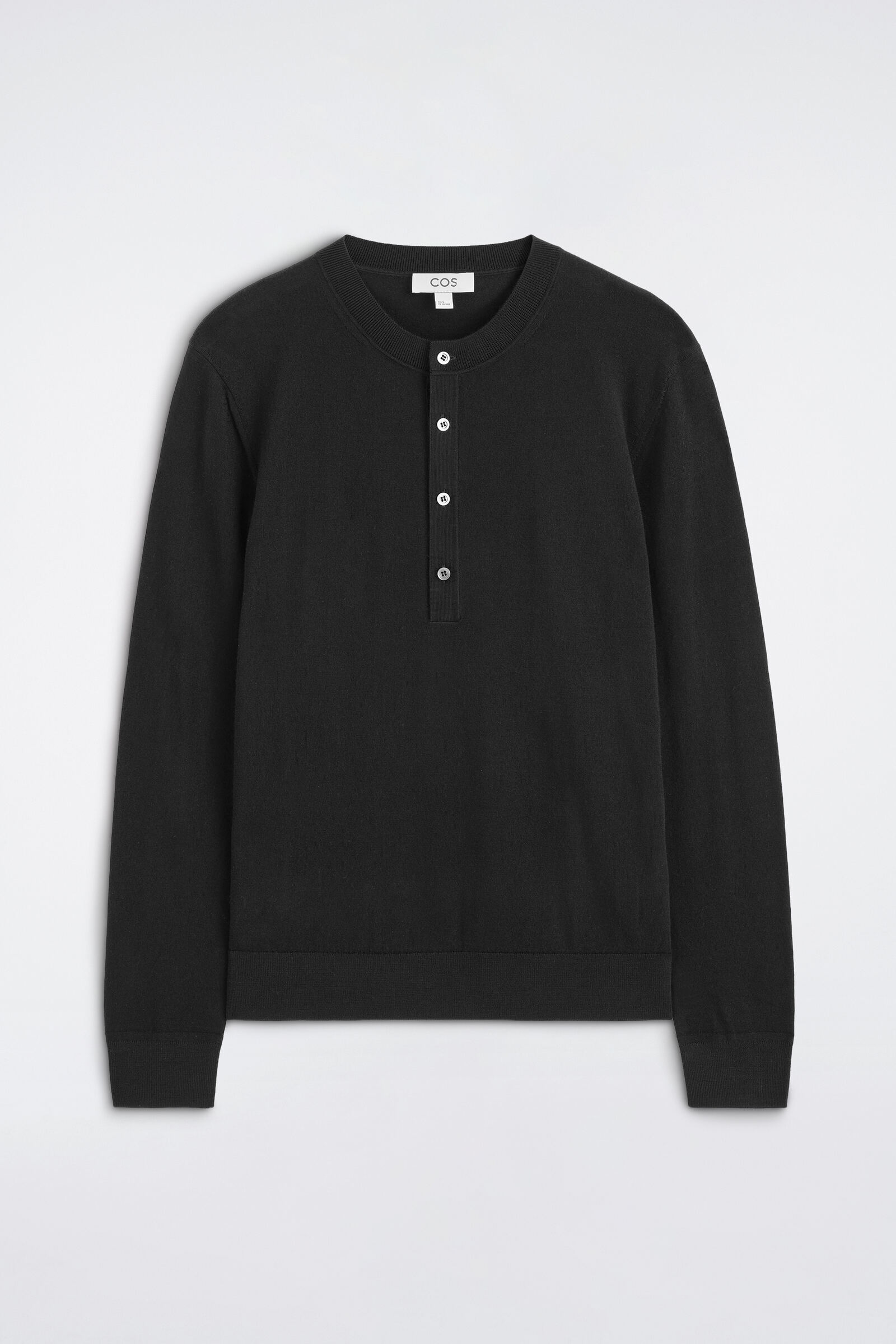 SLIM MERINO WOOL HENLEY TOPBLACK