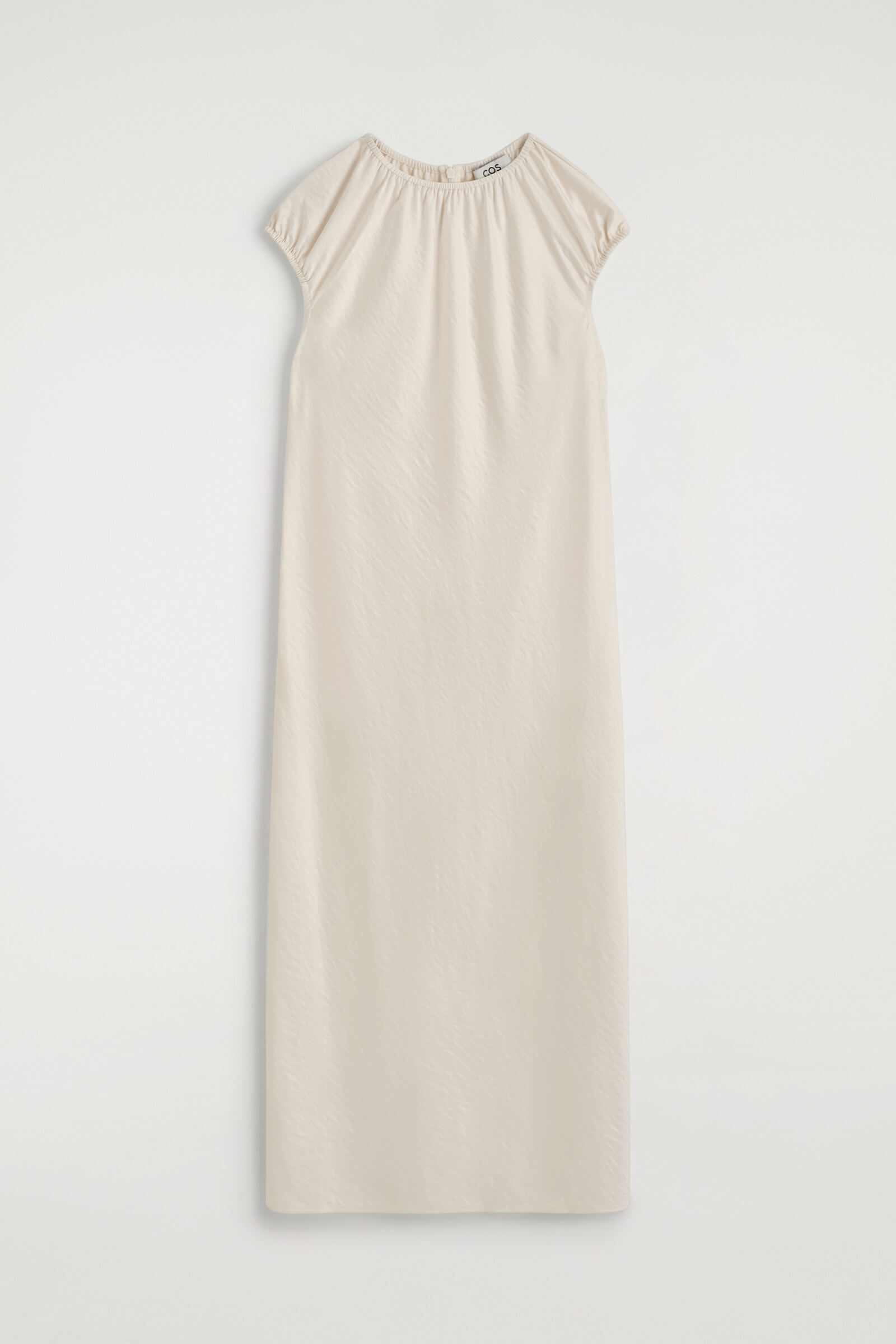 GATHERED SATIN MIDI DRESSIVORY