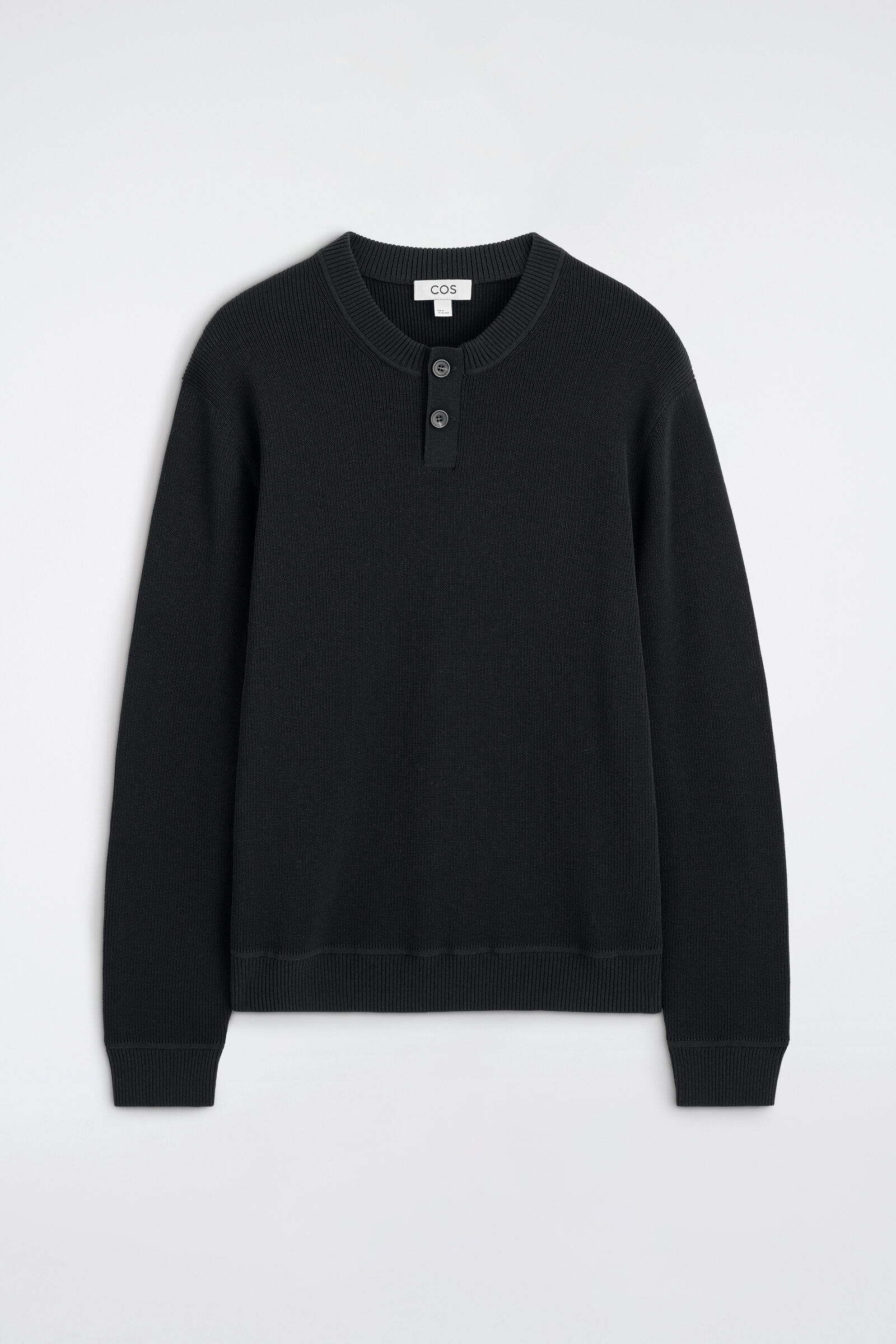 KNITTED COTTON HENLEY JUMPERBLACK