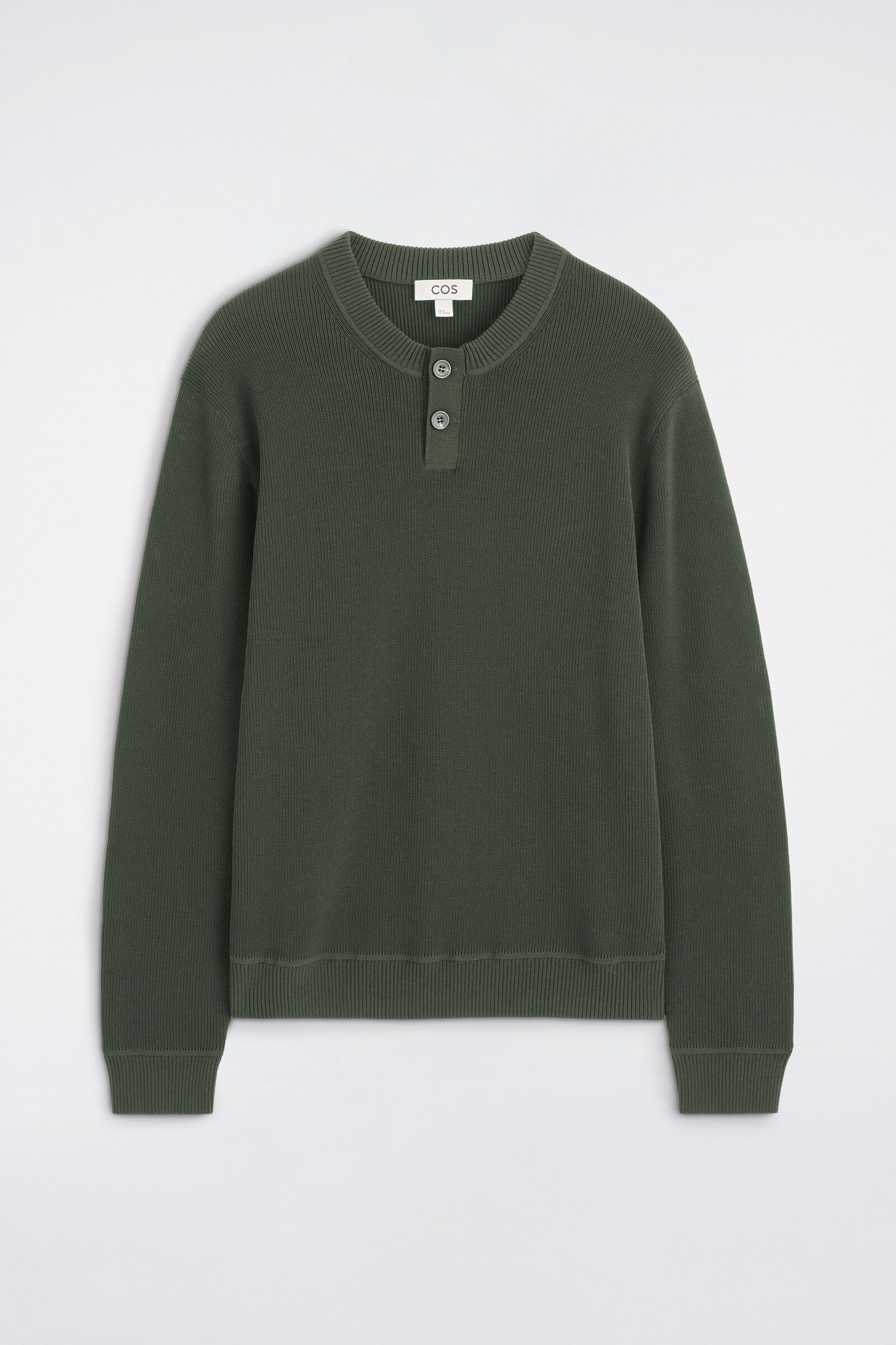 KNITTED COTTON HENLEY JUMPERDARK GREEN