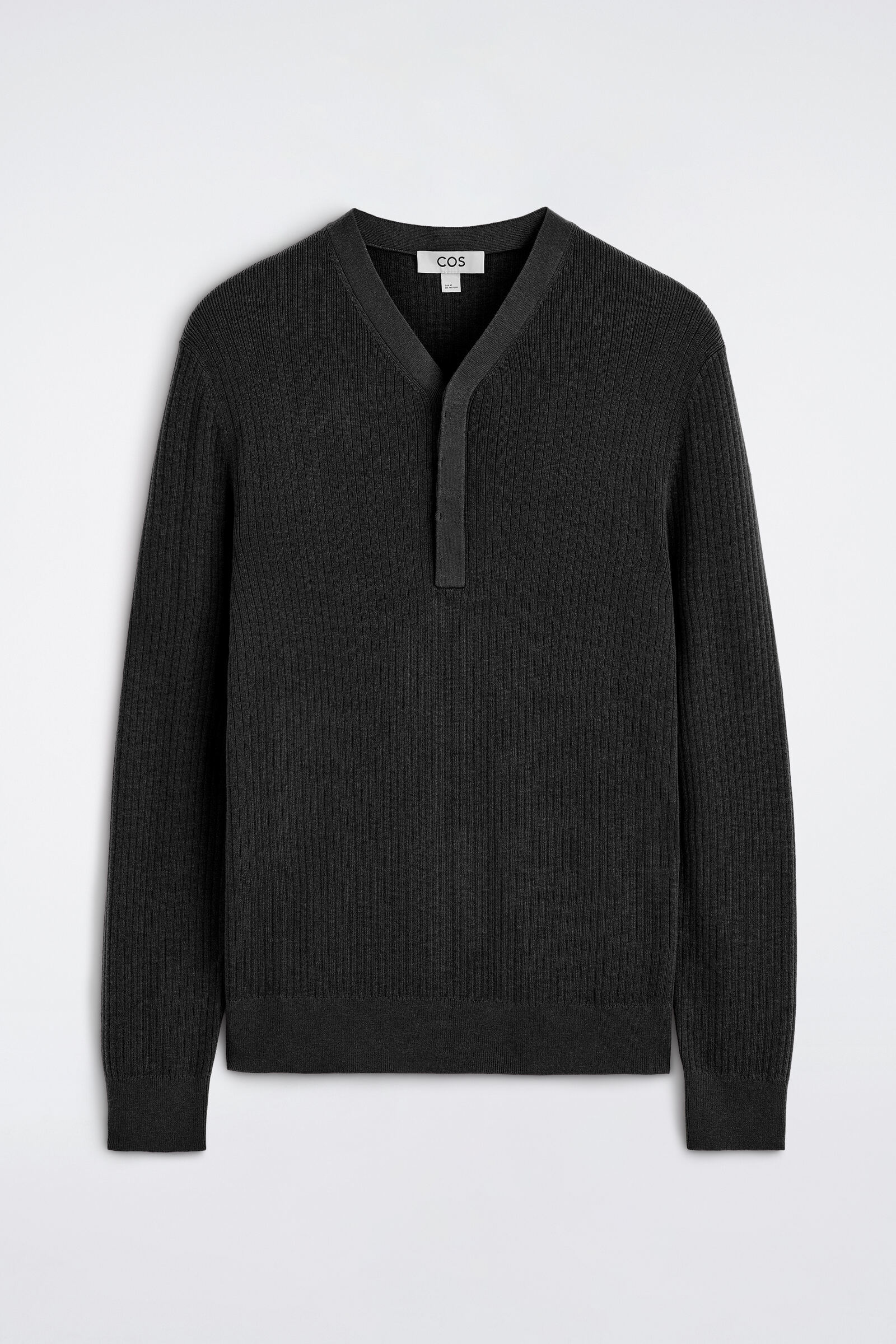 MERINO-LYOCELL RIBBED-KNIT HENLEY TOPBLACK