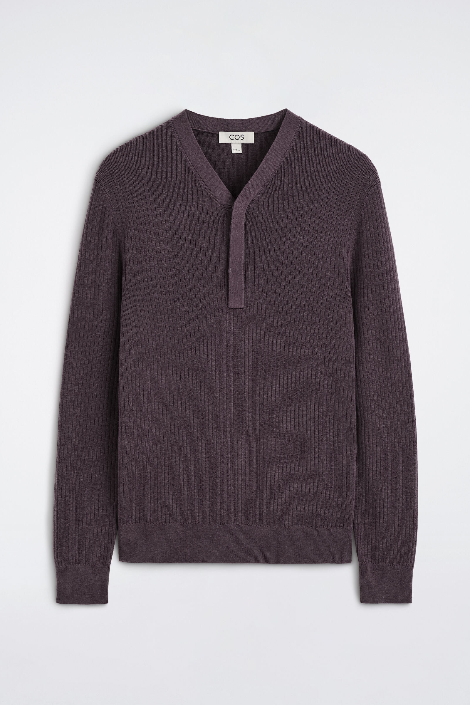 MERINO-LYOCELL RIBBED-KNIT HENLEY TOPMAHOGANY
