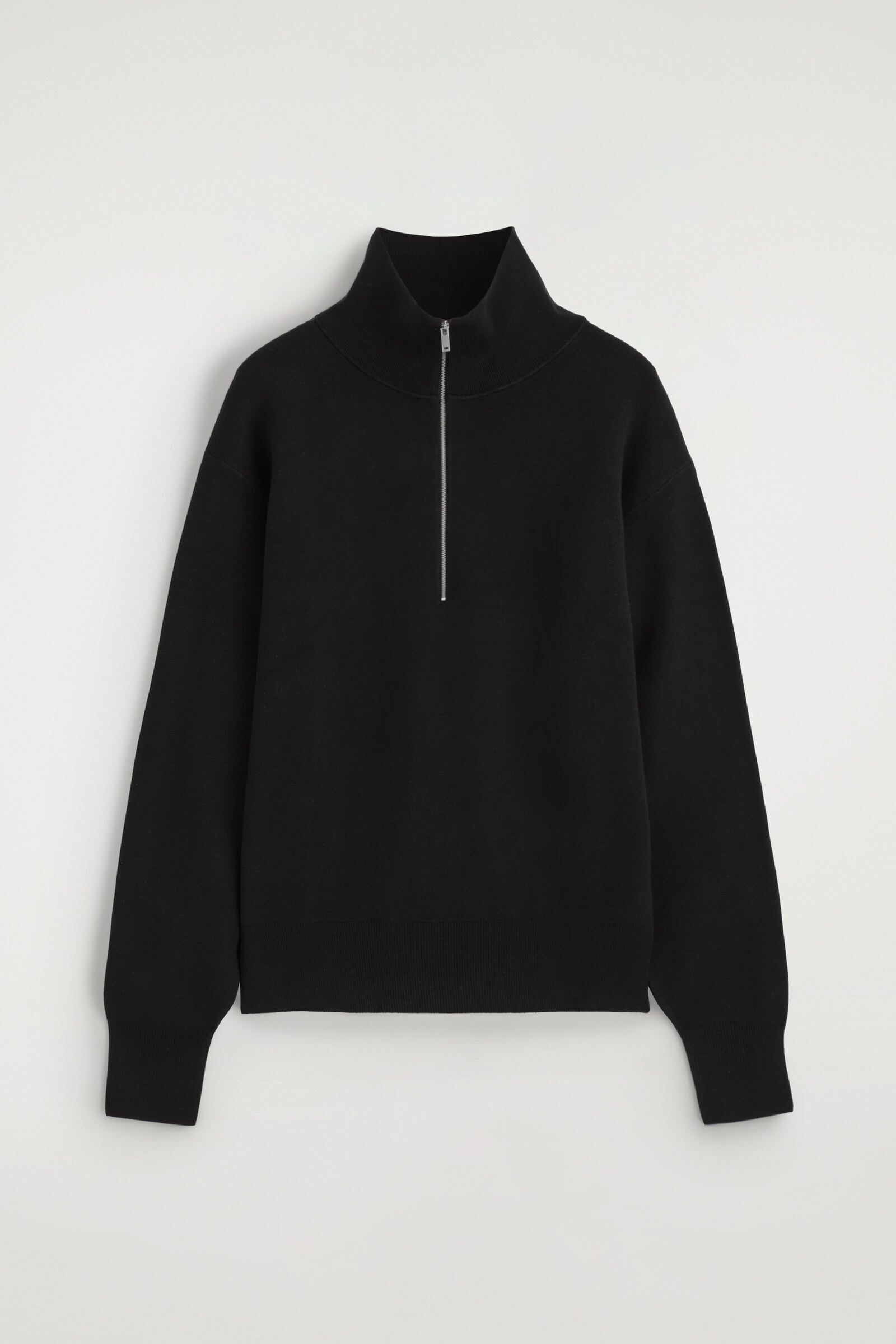 FUNNEL-NECK HALF-ZIP KNITTED JUMPERBLACK