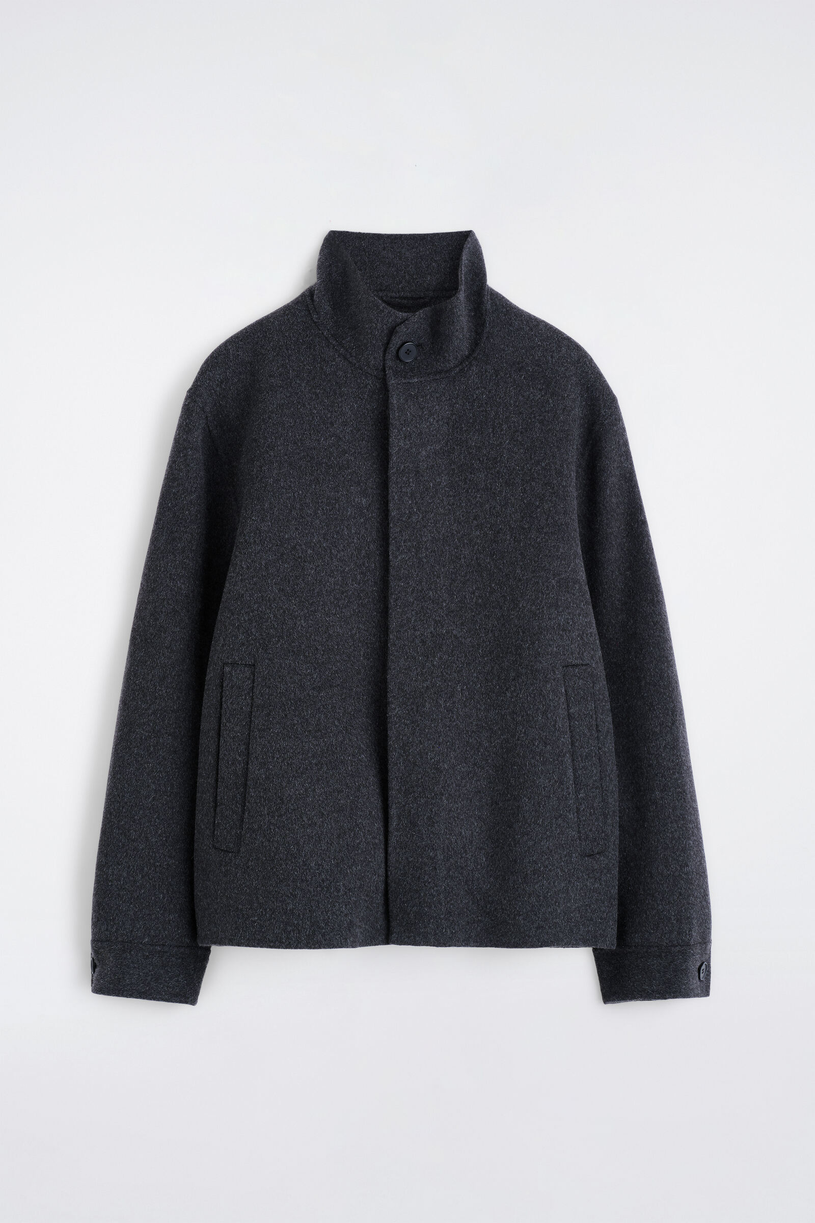 DOUBLE-FACED WOOL FUNNEL-NECK JACKETCHARCOAL MÉLANGE