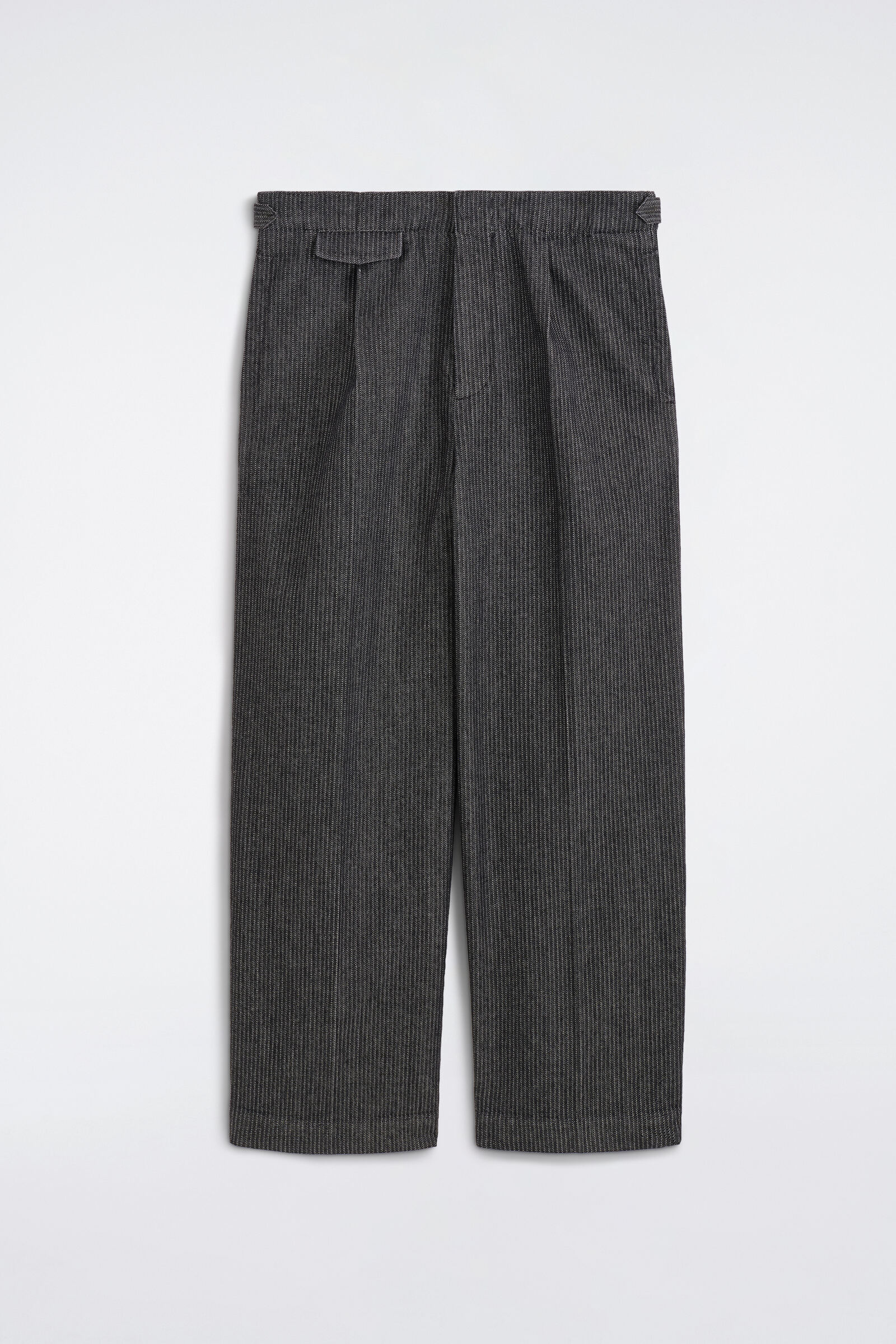 PINSTRIPED DENIM RELAXED-FIT WIDE-LEG TROUSERSBLACK / PINSTRIPED