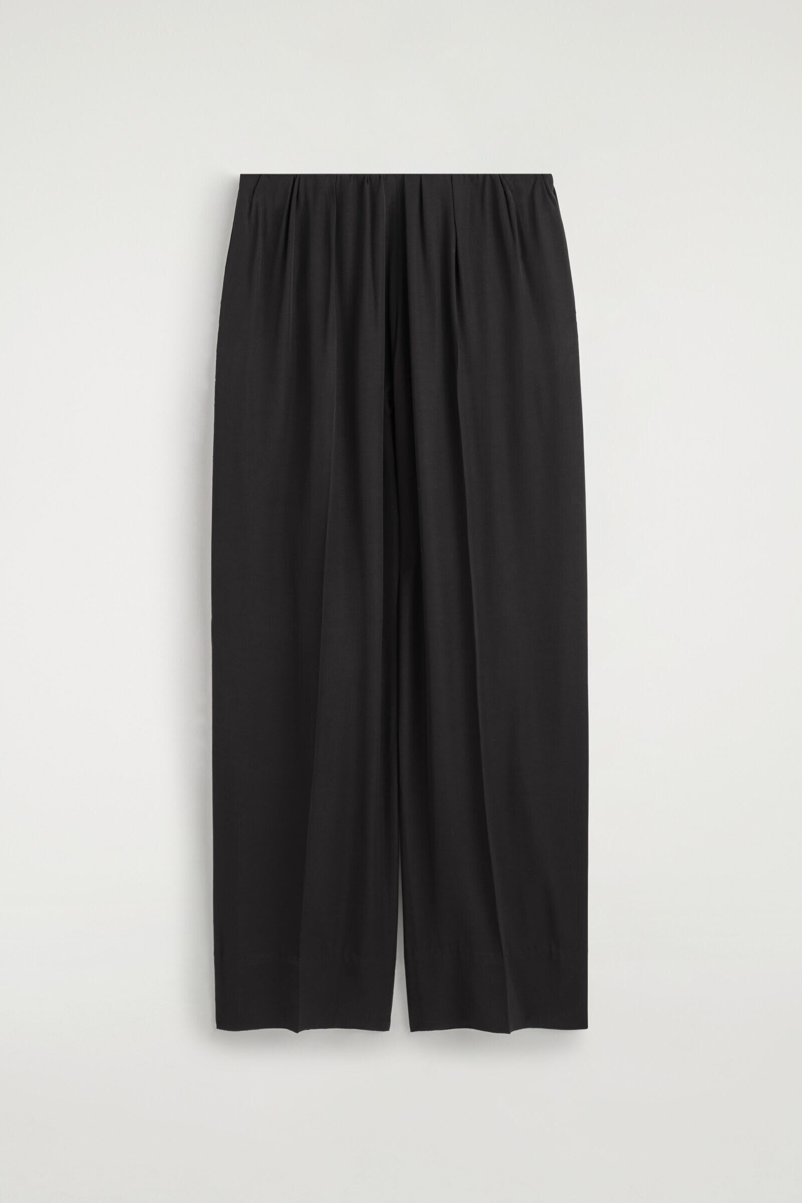 ELASTICATED TWILL STRAIGHT-LEG TROUSERSBLACK