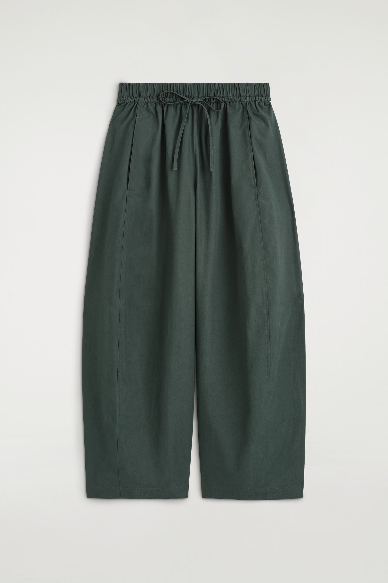 ELASTICATED BARREL-LEG TROUSERSDARK GREEN