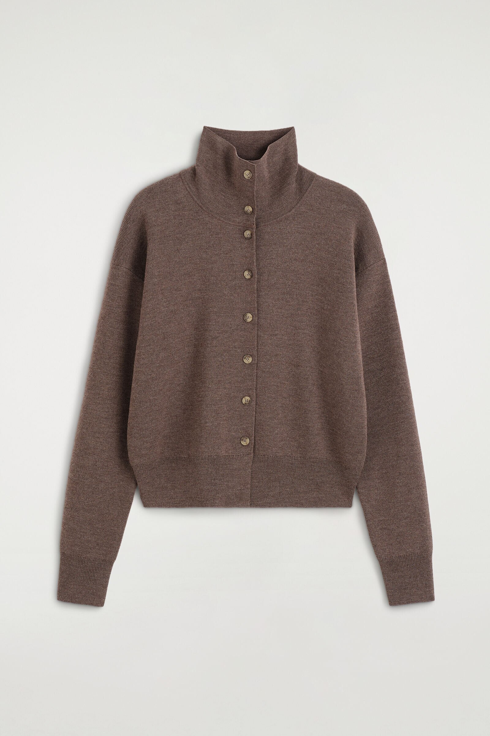 MERINO WOOL FUNNEL-NECK CARDIGANBROWN MÉLANGE