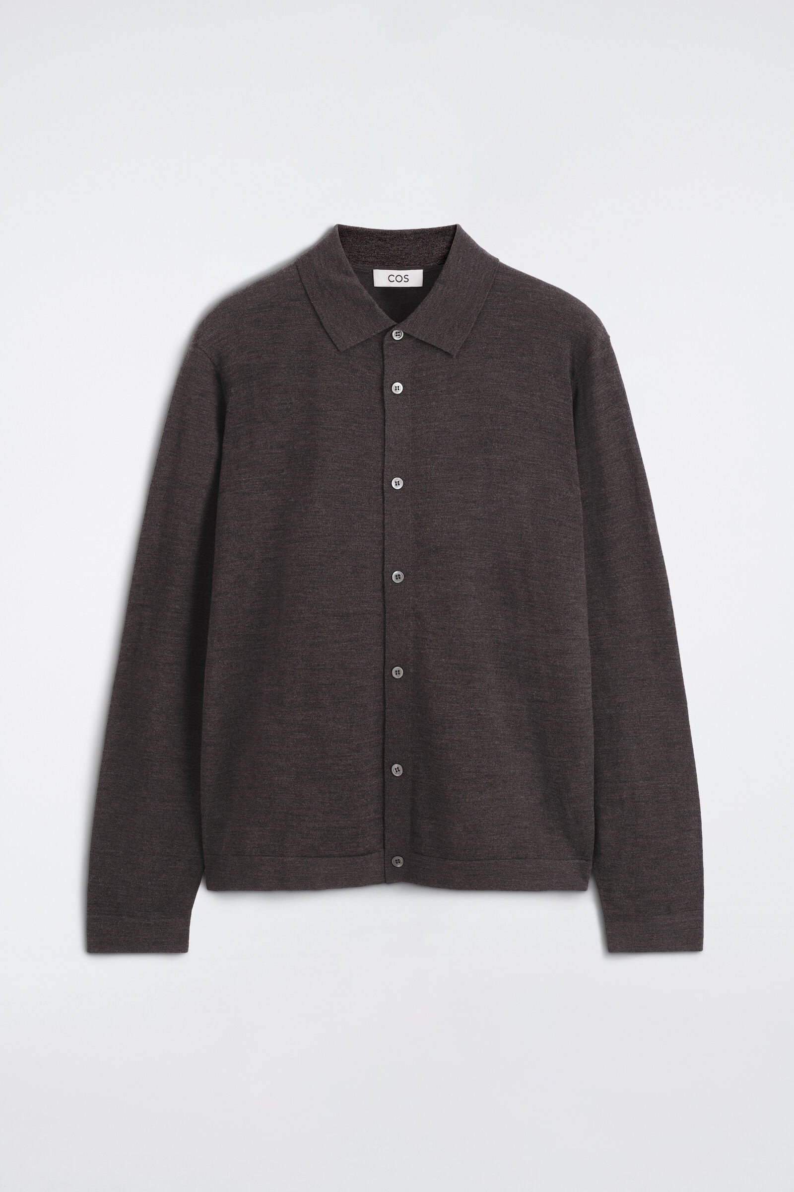 KNITTED MERINO WOOL SHIRTDARK-BROWN MÉLANGE