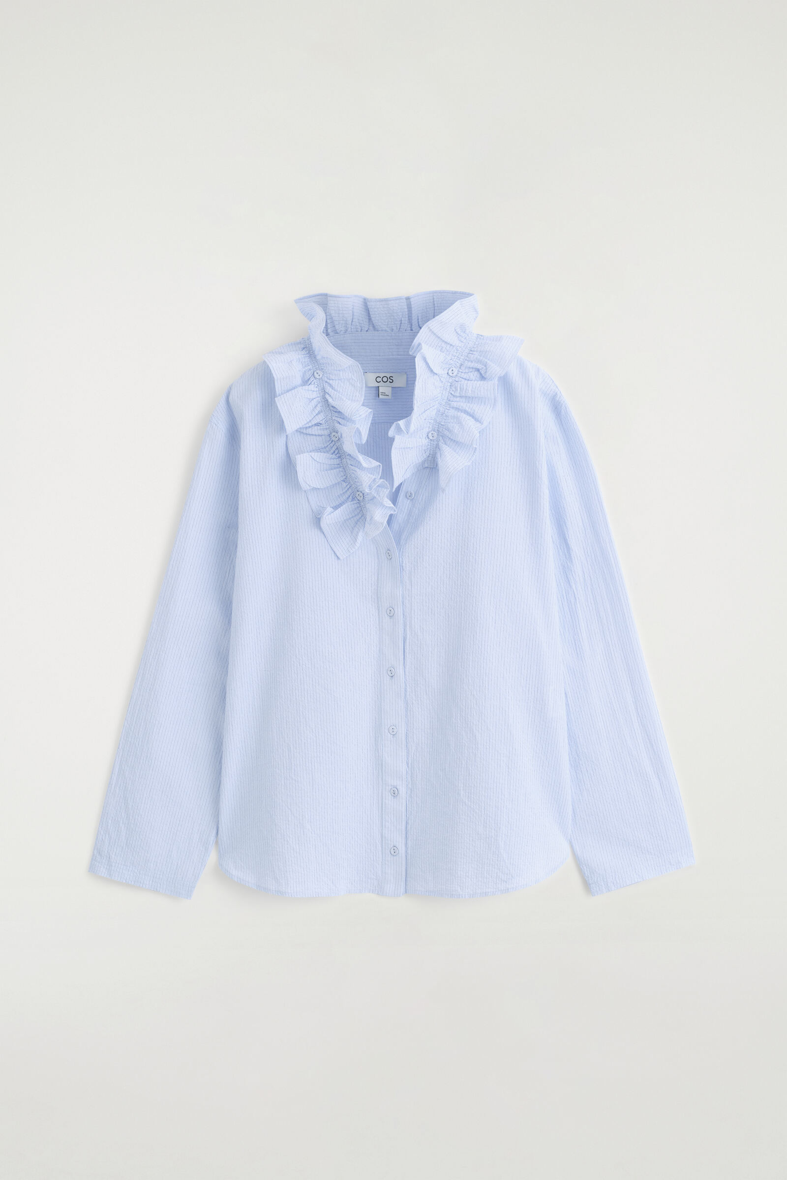RUFFLE-COLLAR SEERSUCKER BLOUSEBLUE / STRIPED