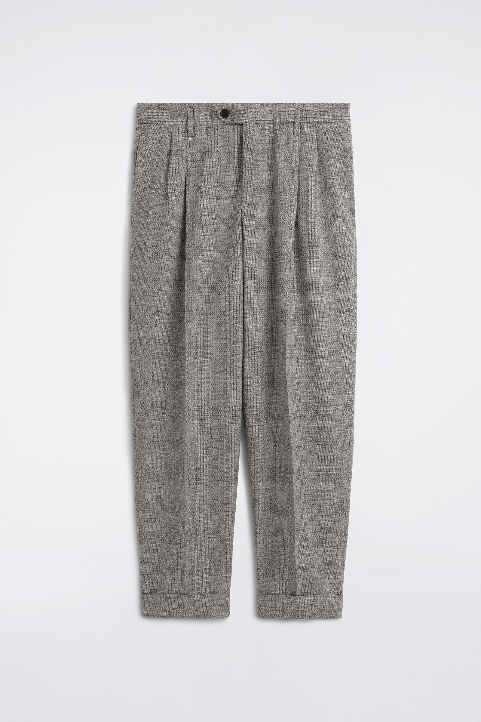 CHECKED TEXTURED-WOOL RELAXED-FIT TAPERED TROUSERSBEIGE / CHECKED