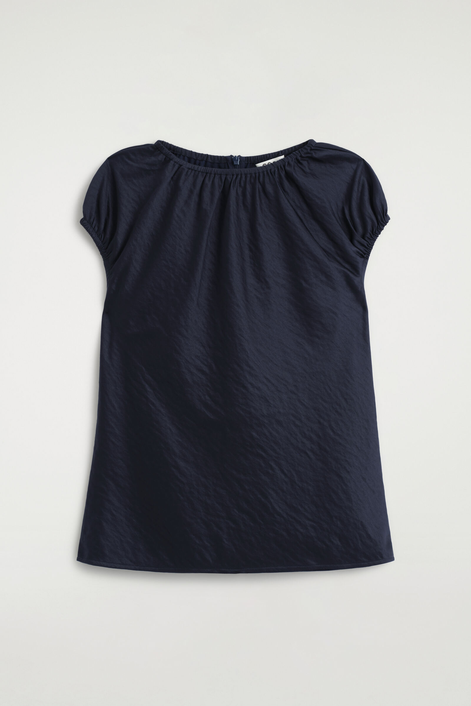 GATHERED CRINKLED-SATIN TOPNAVY