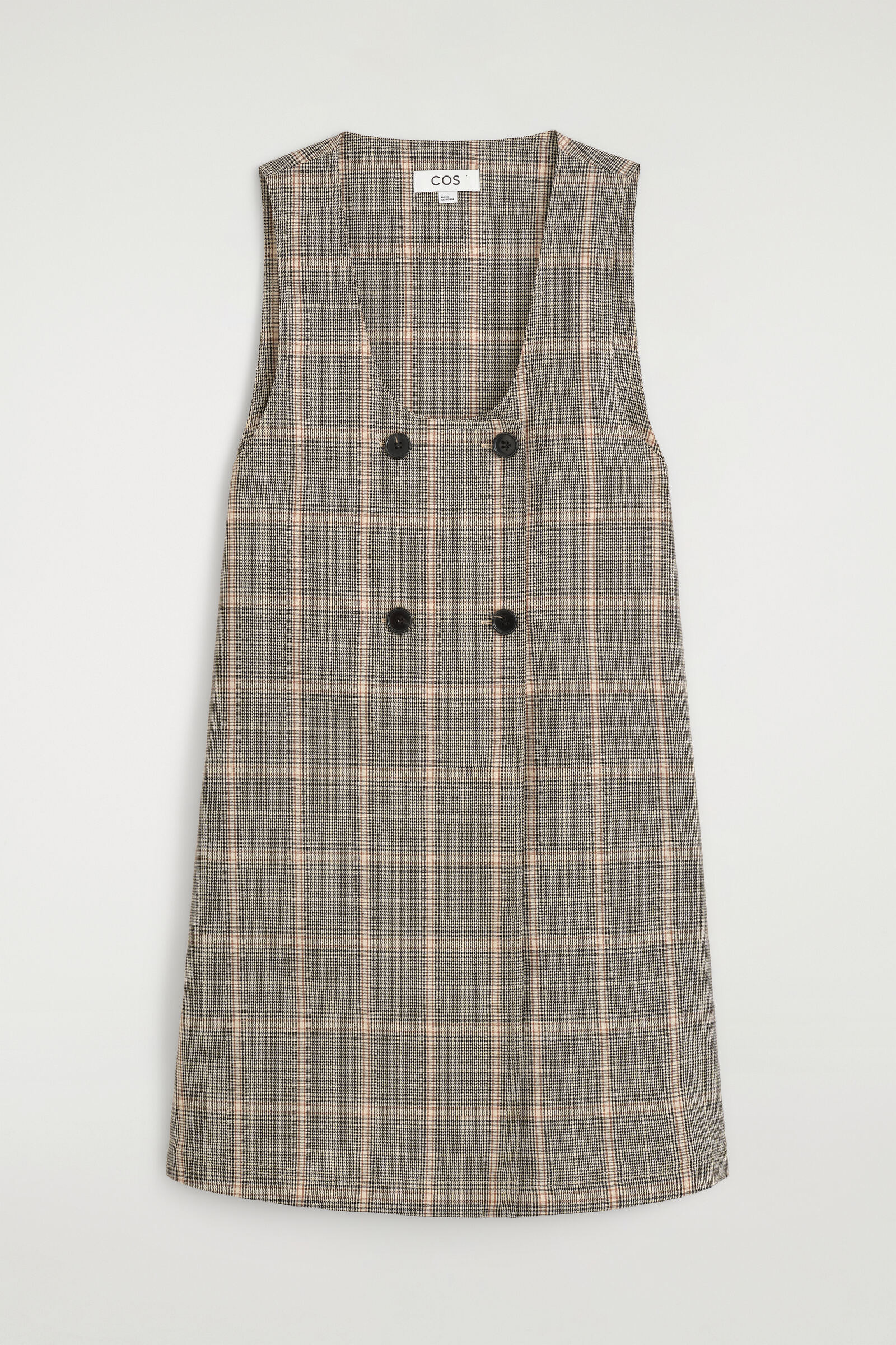 CHECKED WOOL MINI PINAFORE DRESSBEIGE / CHECKED