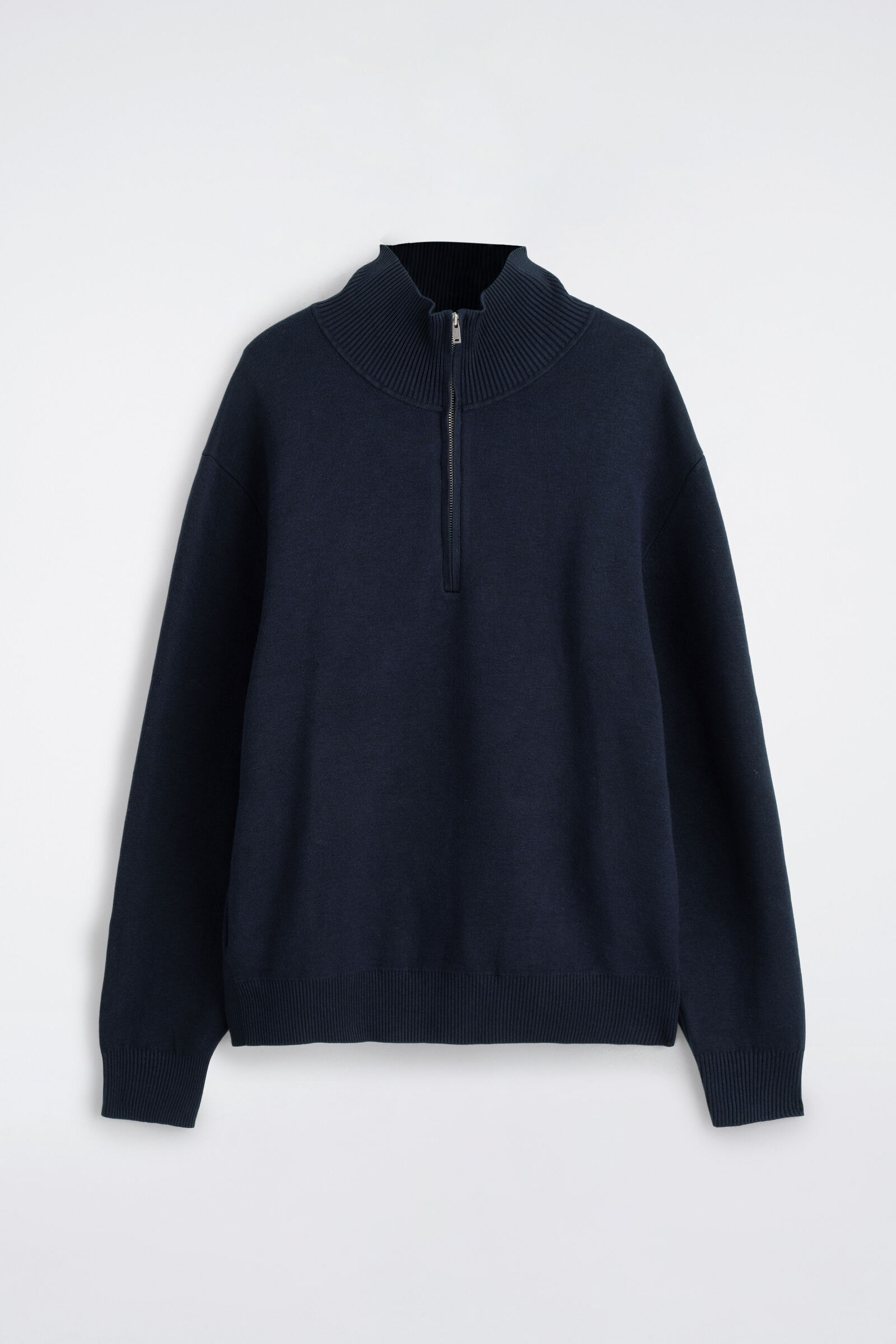 DOUBLE-FACED KNITTED HALF-ZIP JUMPERNAVY