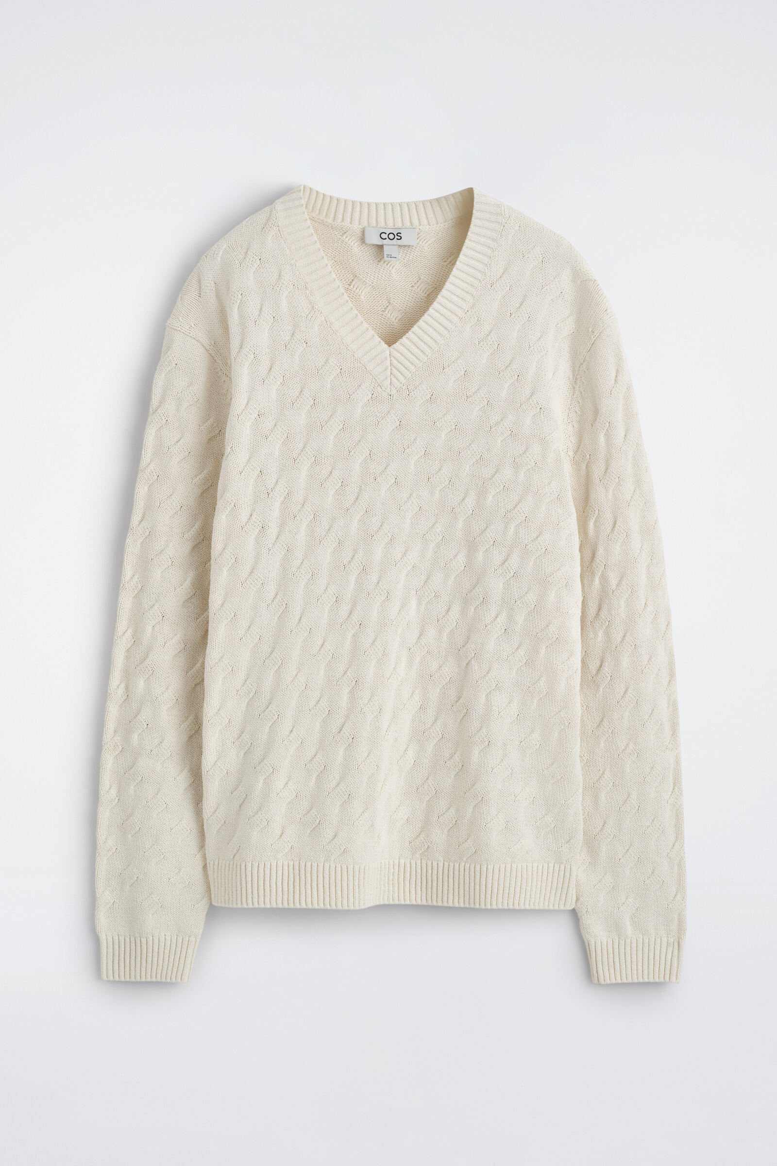 CABLE-KNIT COTTON-SILK V-NECK JUMPEROFF-WHITE