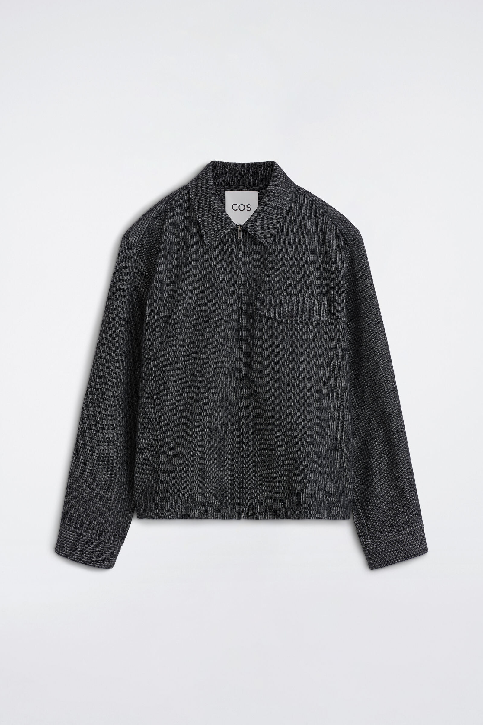 PINSTRIPED DENIM ZIP-UP OVERSHIRTBLACK / PINSTRIPED