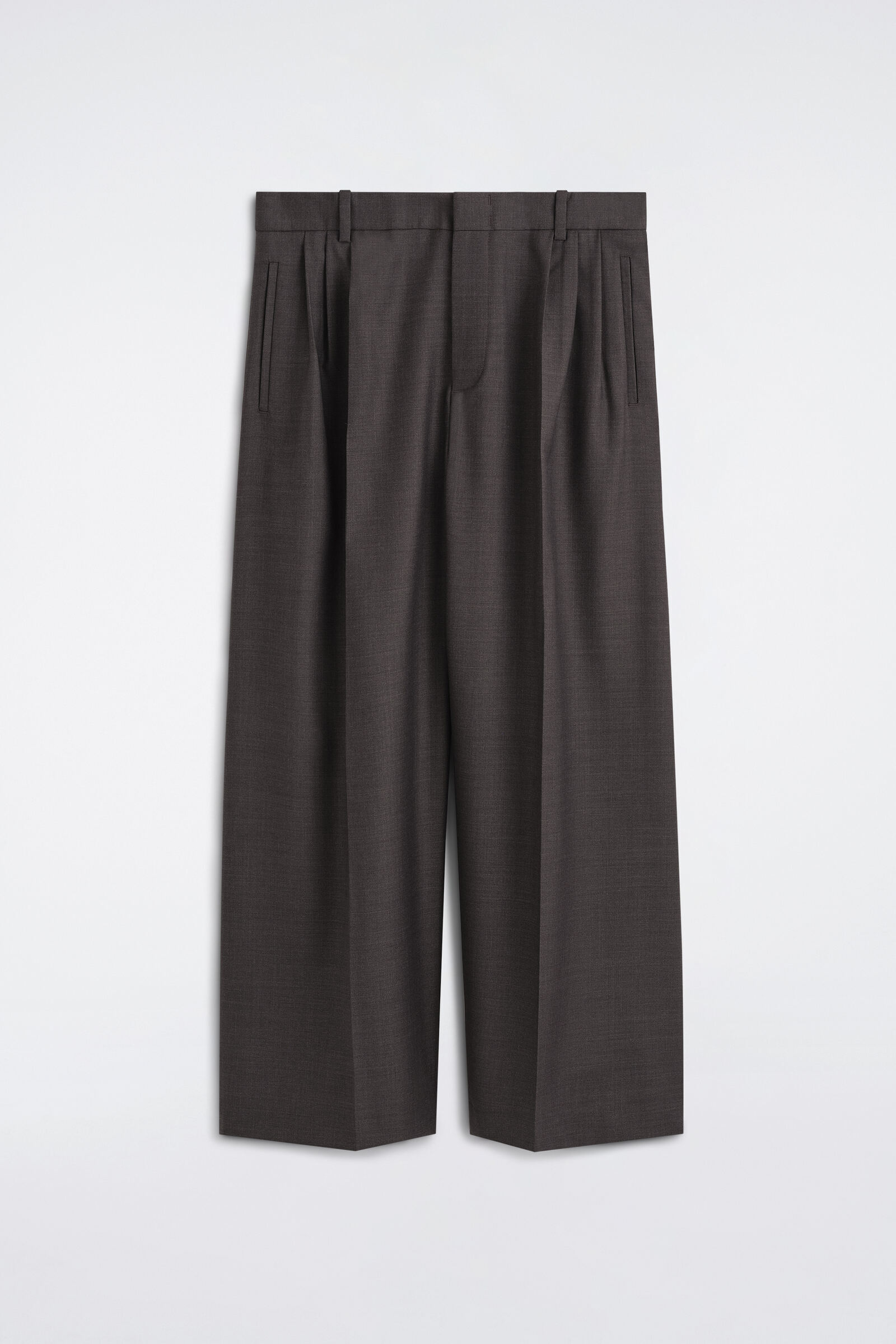 PLEATED RELAXED-FIT WIDE-LEG TROUSERSDARK BROWN