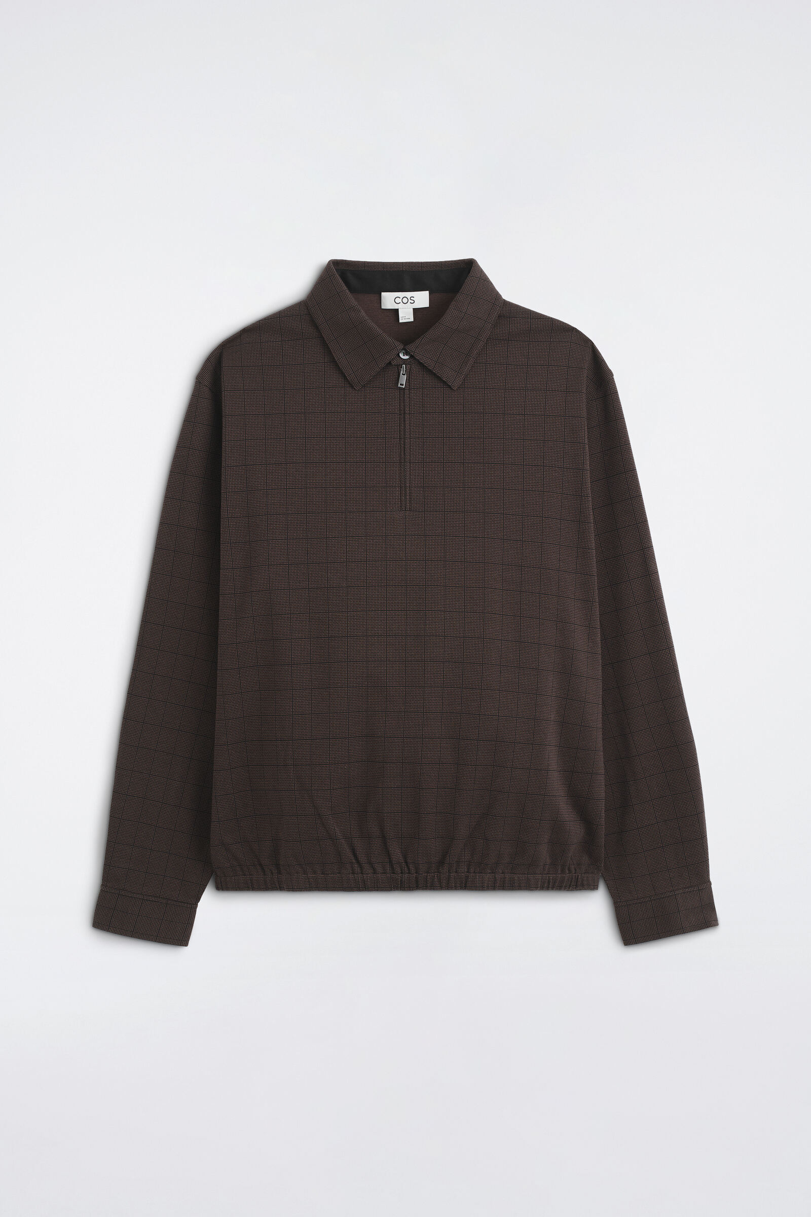 CHECKED COTTON-JACQUARD ZIP-UP POLO SHIRTBROWN / CHECKED