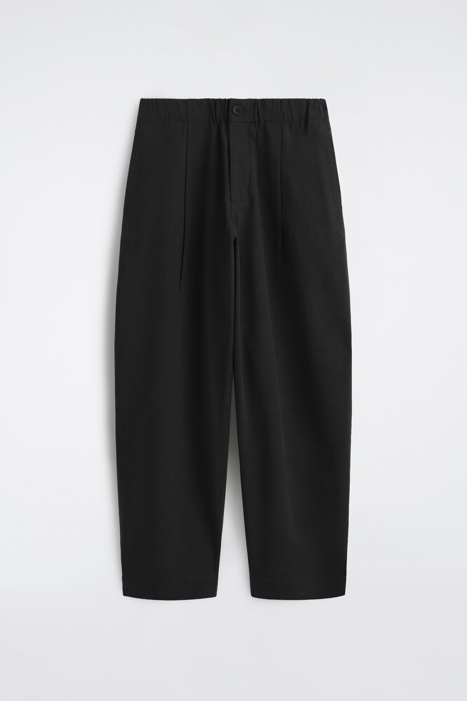 PLEATED RELAXED-FIT BARREL-LEG TROUSERSBLACK