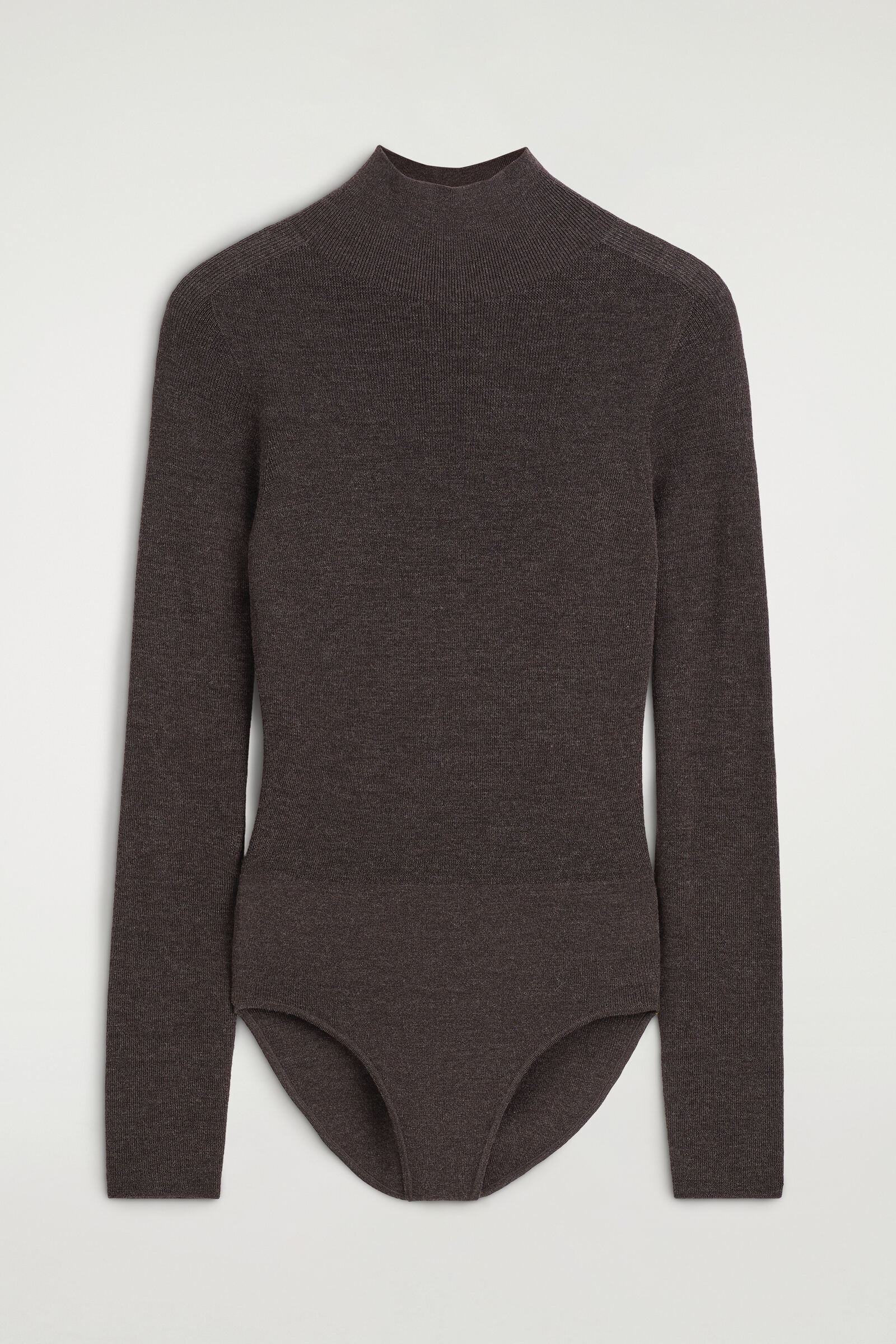 SEAMLESS MERINO WOOL FUNNEL-NECK BODYSUITBROWN MÉLANGE