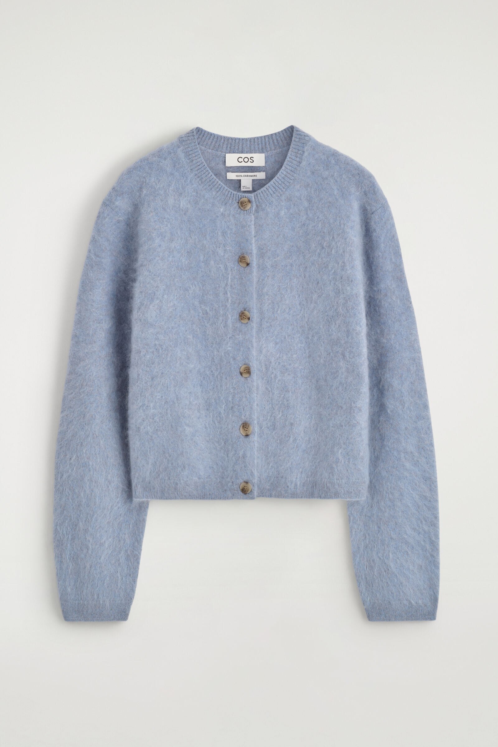 BRUSHED-CASHMERE CREW-NECK CARDIGANBLUE