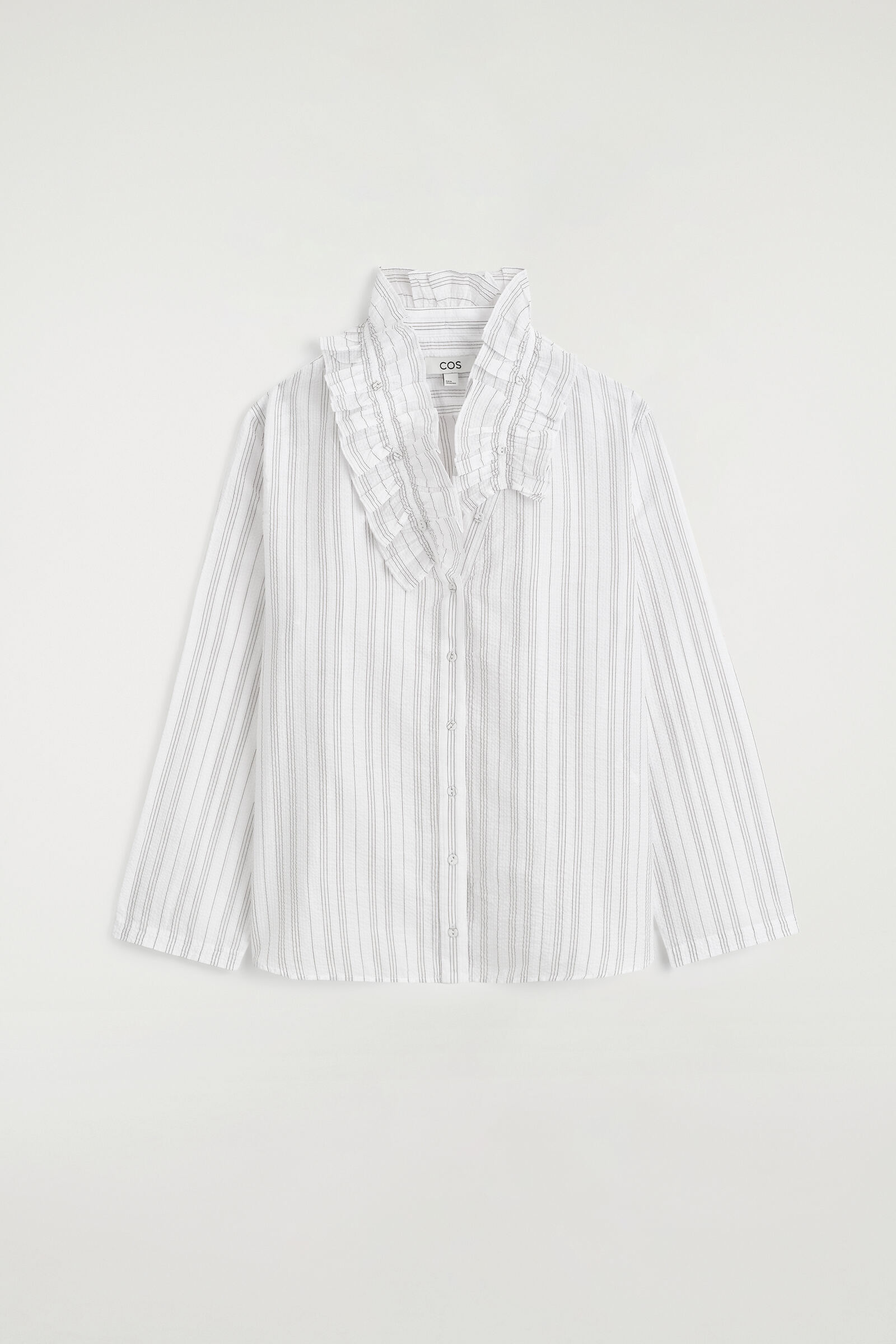 RUFFLE-COLLAR SEERSUCKER BLOUSEWHITE / STRIPED