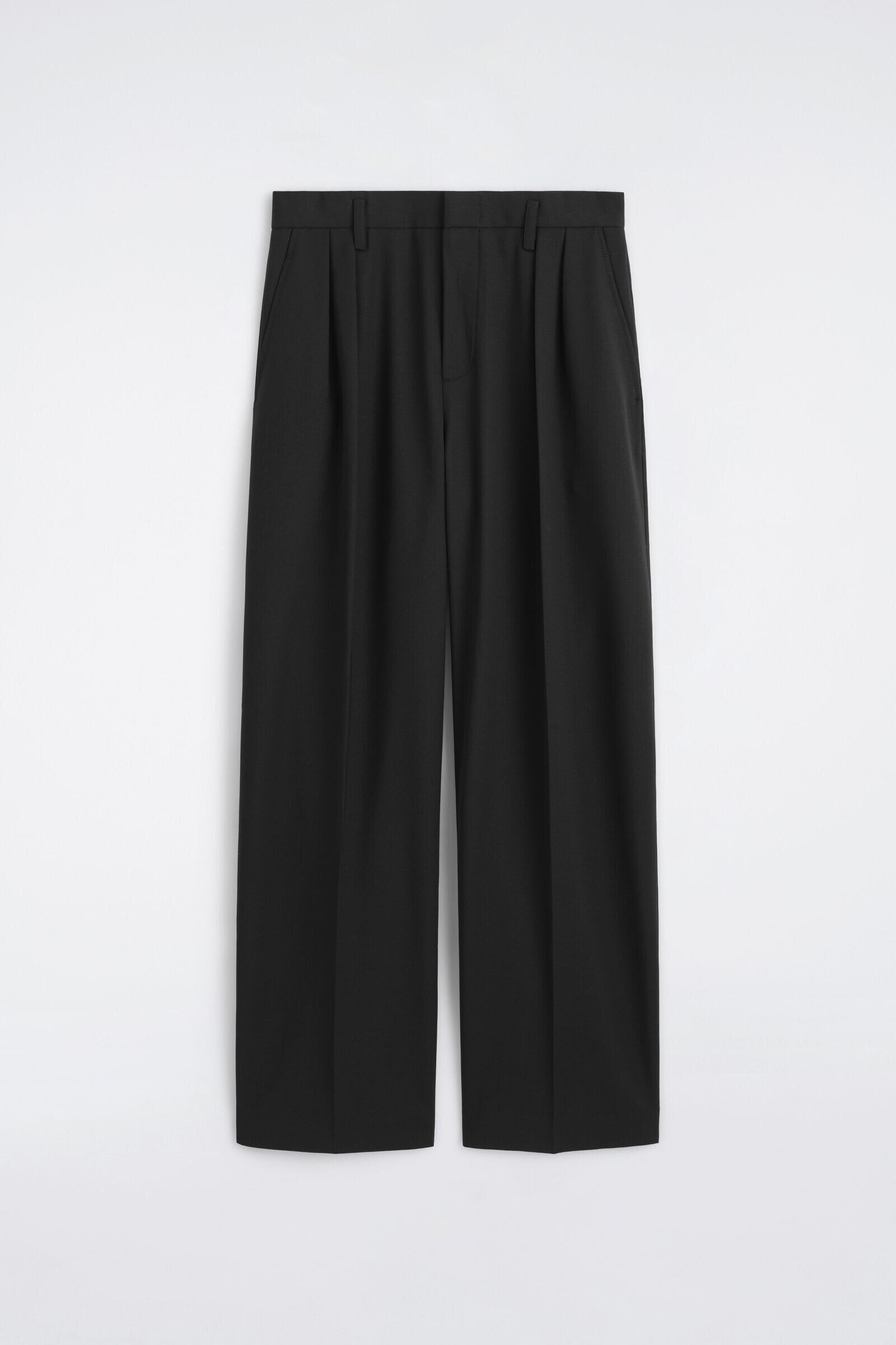 WOOL-BLEND RELAXED-FIT WIDE-LEG TROUSERSBLACK