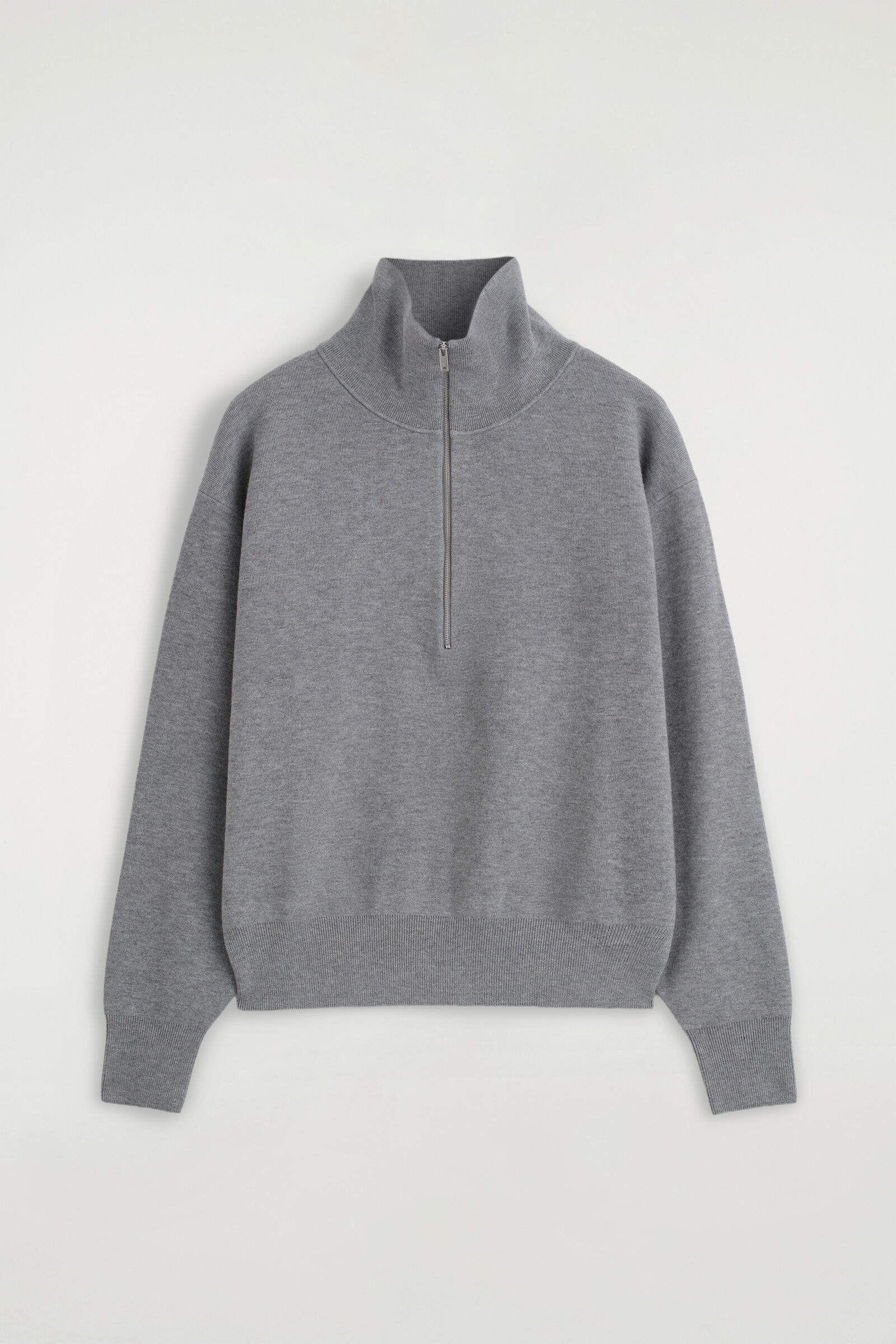 FUNNEL-NECK HALF-ZIP KNITTED JUMPERGREY MÉLANGE