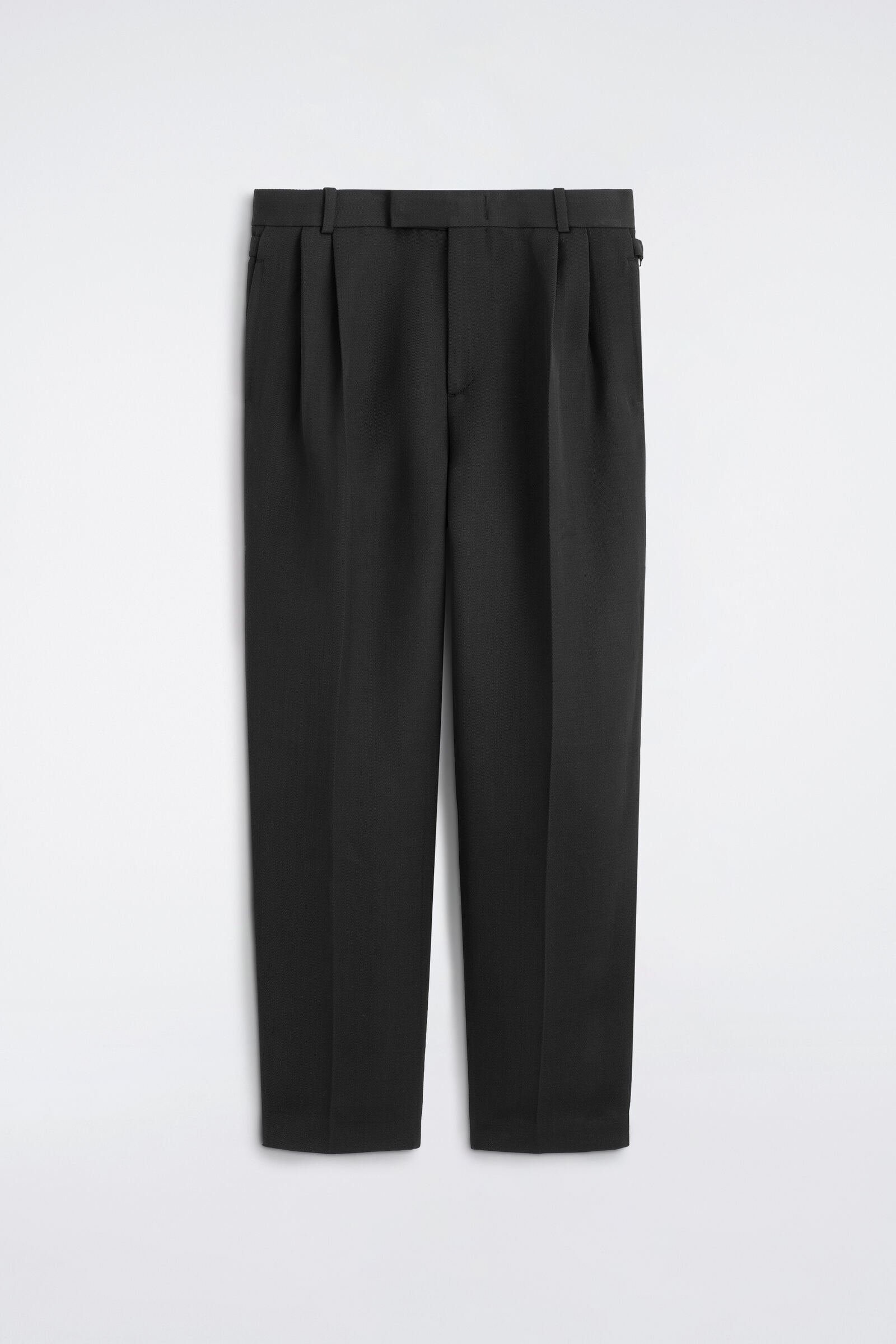 PLEATED WOOL-BLEND RELAXED-FIT TAPERED TROUSERSBLACK
